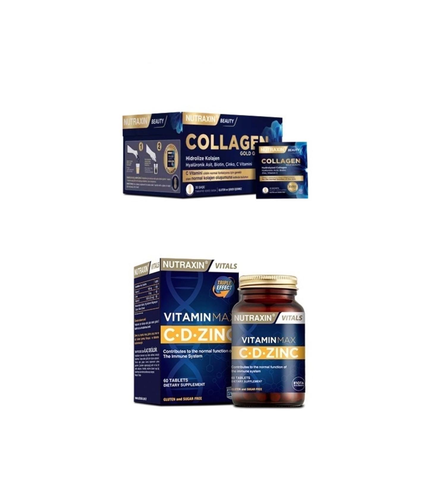 Nutraxin Collagen 30 Sachet 10000 Mg + Vitamin Max (c d Zinc) 60 Tablets