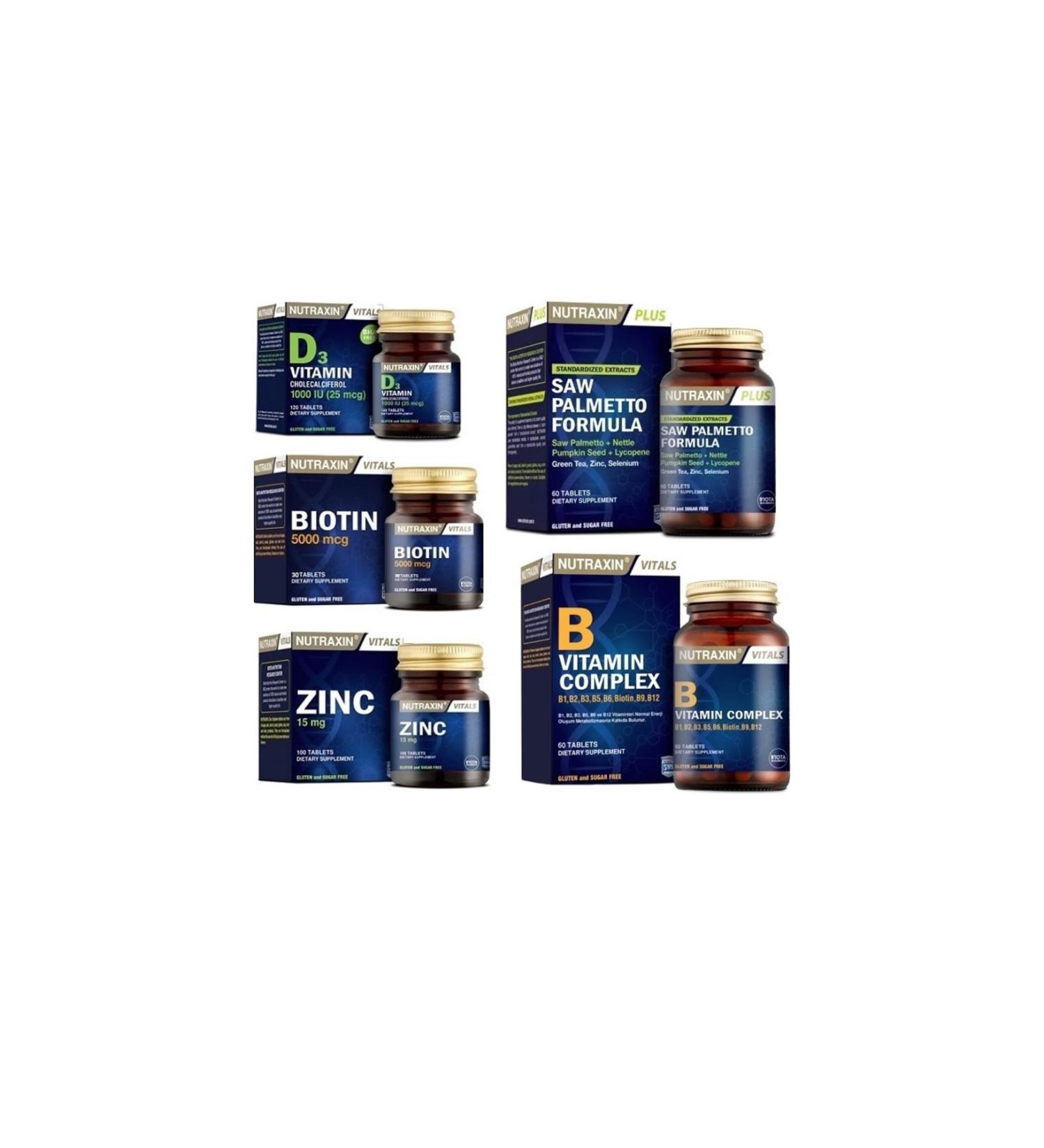 Nutraxin Saw Palmetto Formula 60 Tablets + Biotin + Zinc + Vitamin D3 + Vitamin B 60 Tablets