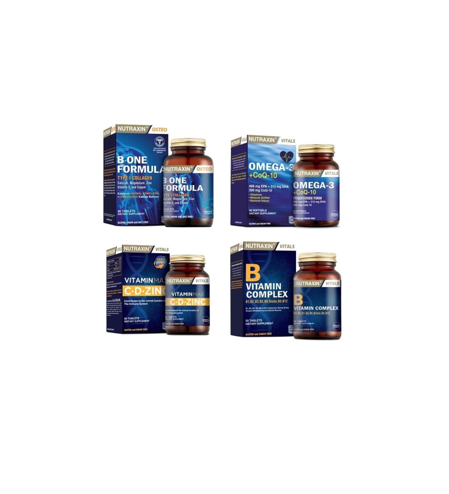 Nutraxin B-one Formula 90 Tablet+omega 3 +coq-10(coenzyme)60 Capsule+vitamin Max (c d zinc)+Vitamin B