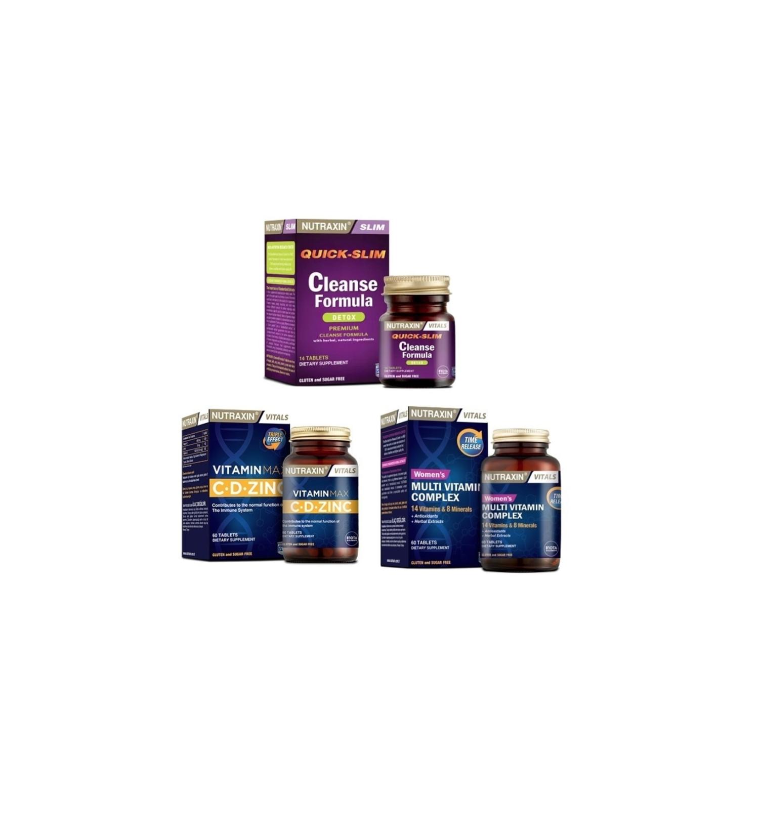 Nutraxin Cleanse Formula 7 Detox 14 Tablets + Vitamin Max (c d zinc)60 Tablets + Women's Multivitamin 60 Tablets