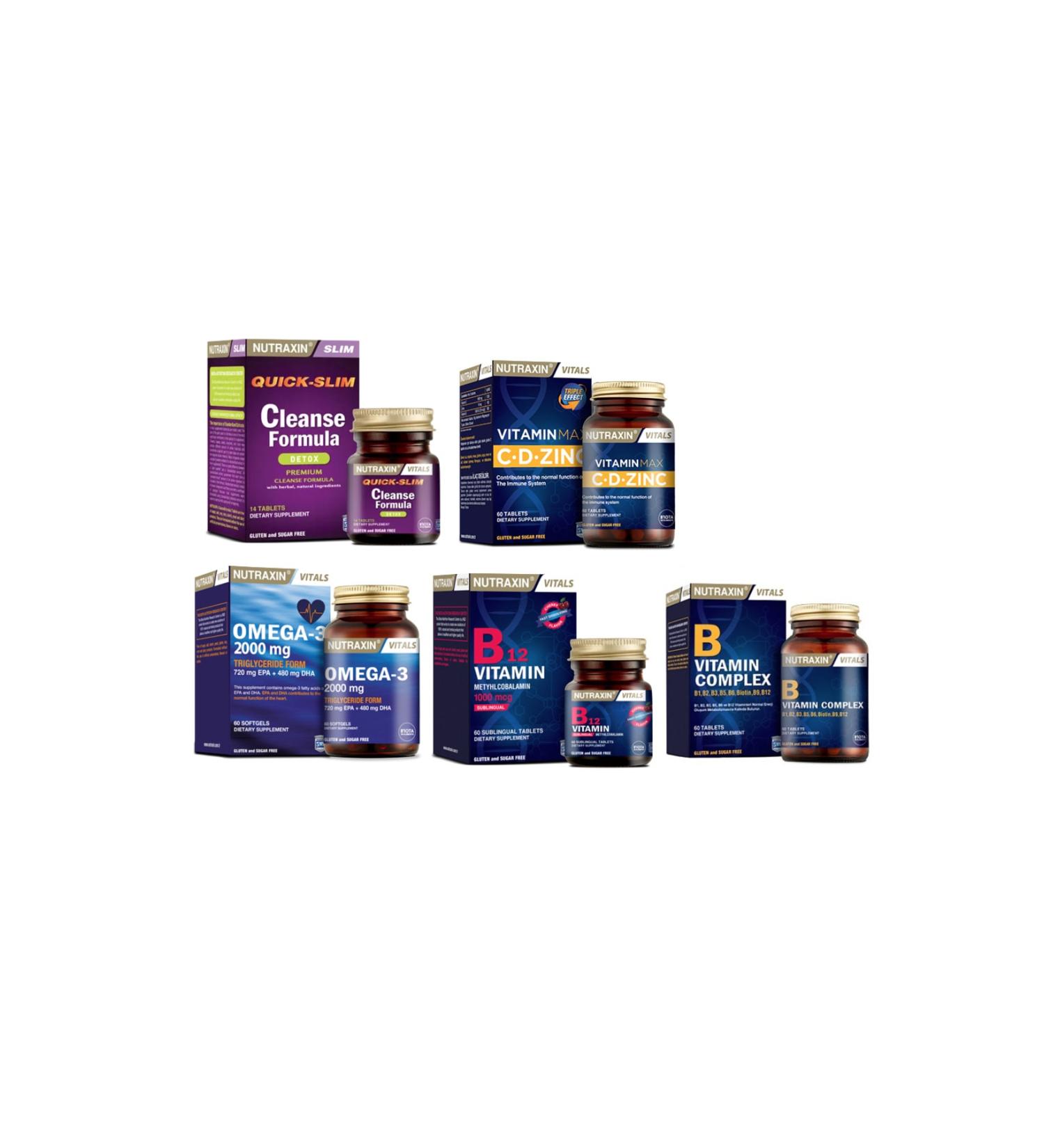 Nutraxin Cleanse Formula 7 Detox 14 Tablet + omega 3 2000 Mg 60 Capsule + vitamin Max + Vitamin B + Vitamin B12