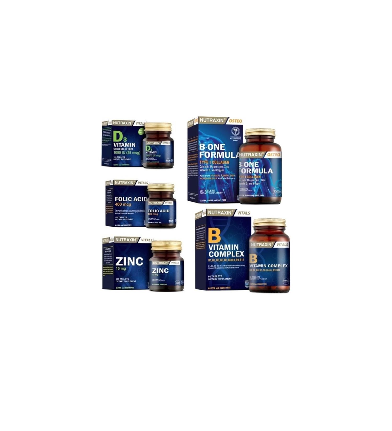Nutraxin B-one Formula 90 Tablets + Folic Acid + Zinc + Vitamin D3 + Vitamin B 60 Tablets