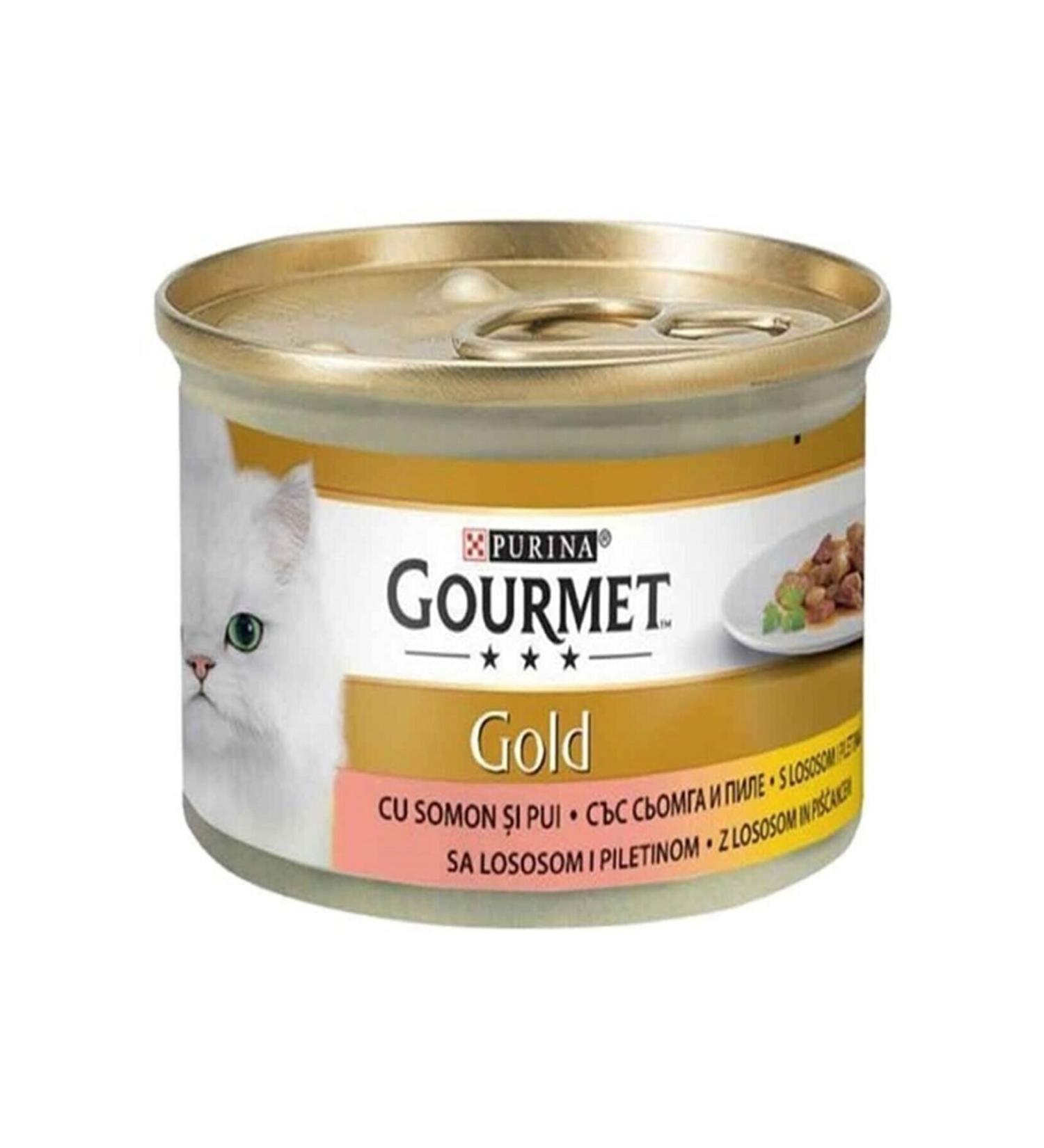 Gourmet 5 Pieces Purina Gold Pieces Meat Sauce Chicken Salmon Cat Canned Wet Food 85 Gr