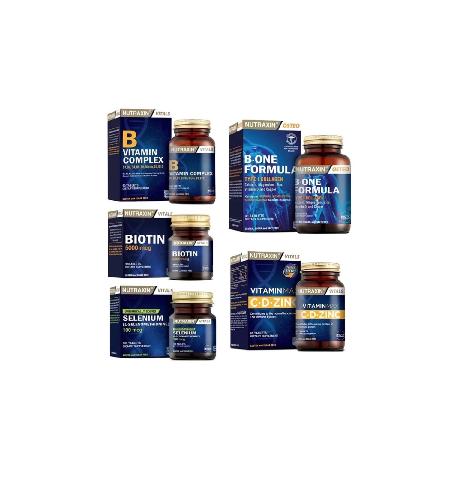 Nutraxin B-one Formula 90 Tablet+selenium+biotin+vitamin Max(c d zinc)+b Vitamin Complex