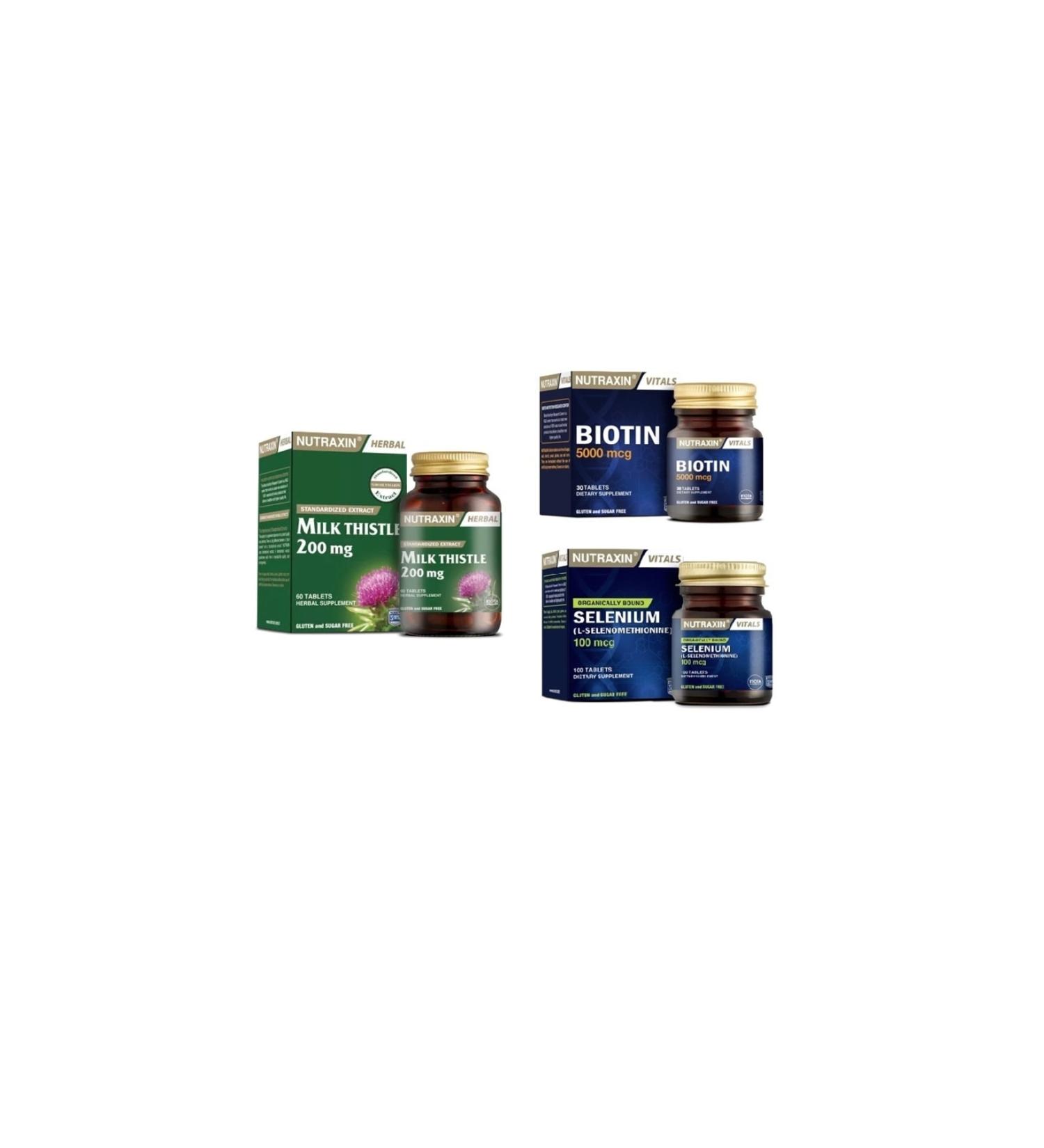 Nutraxin Milk Thistle 60 Tablets + Biotin 30 Tablets + Selenium 100 Tablets