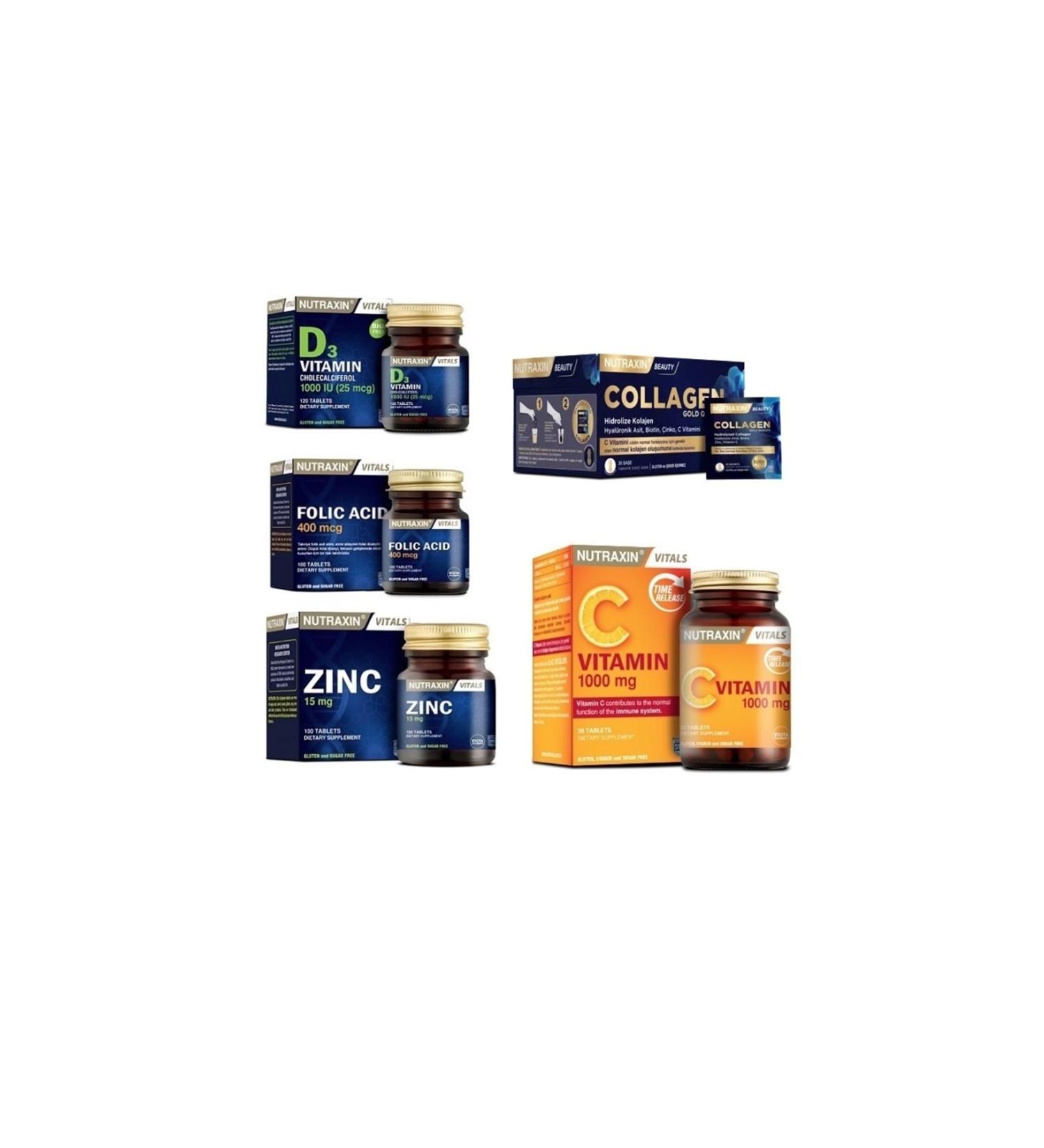 Nutraxin Collagen 30 Sachets 10000 Mg + Folic Acid + Vitamin C + Vitamin D3 and Zinc Supplement