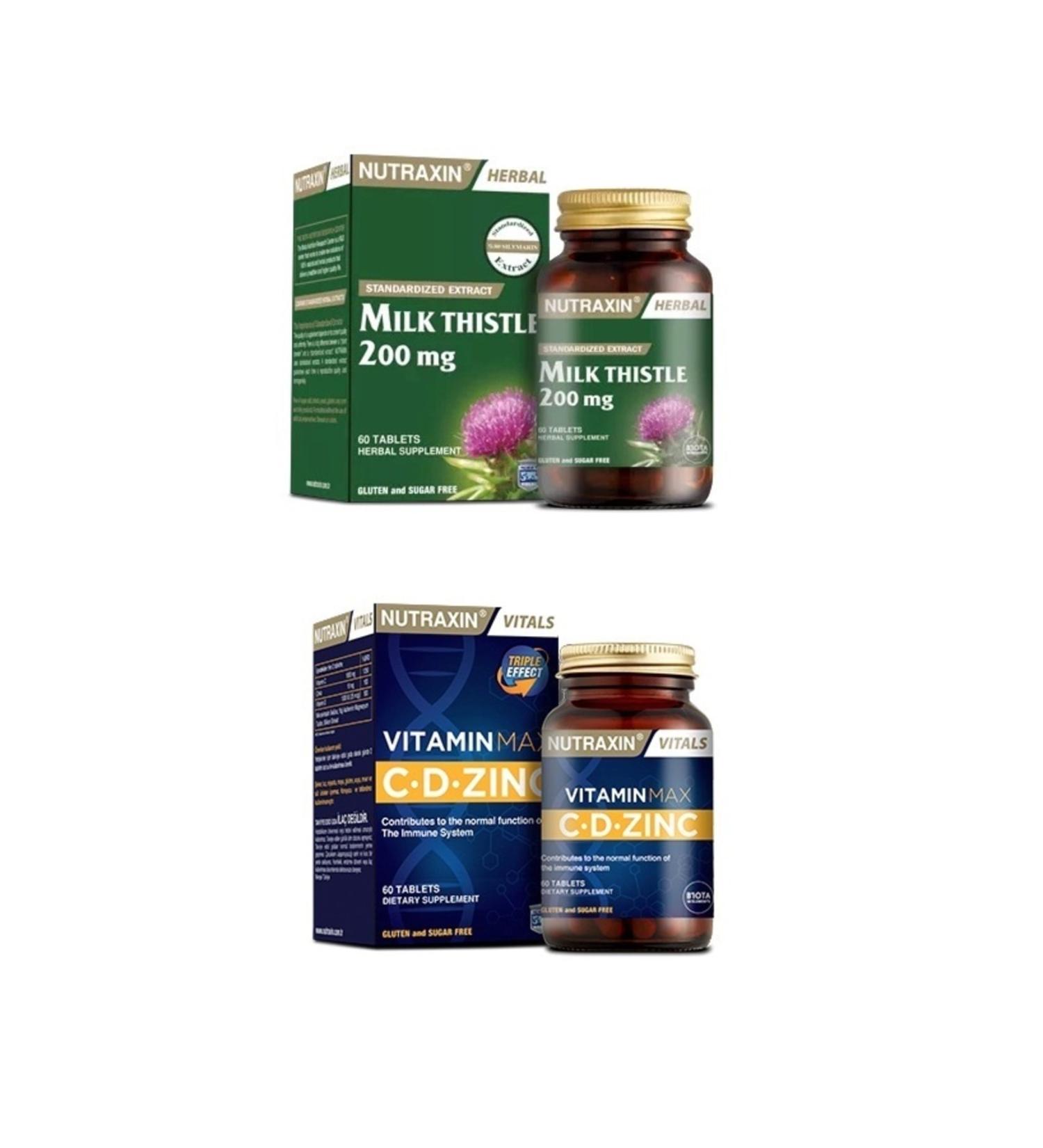 Nutraxin Milk Thistle 60 Tablets + Vitamin Max (c d Zinc) 60 Tablets