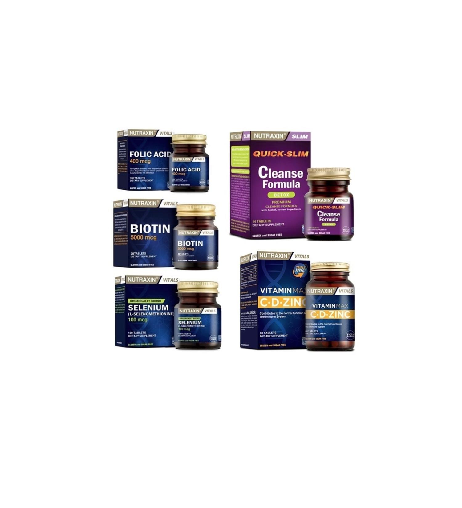 Nutraxin Cleanse Formula 7 Detox 14 Tablet +folic Acid + Selenium+biotin+vitamin Max (c d zinc)