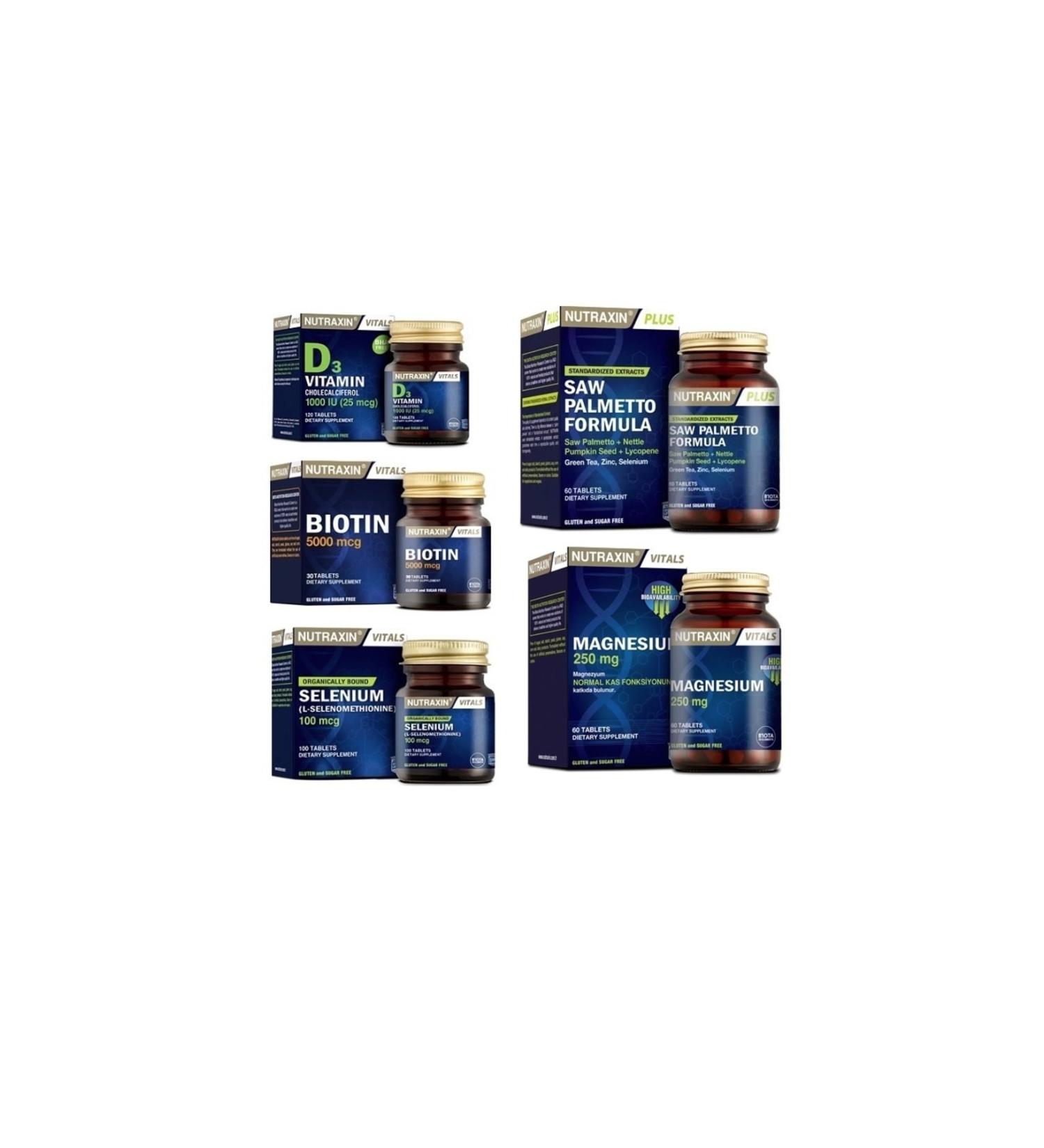 Nutraxin Saw Palmetto Formula 60 Tablets + Biotin + Vitamin D3 + Selenium and Magnesium Supplement