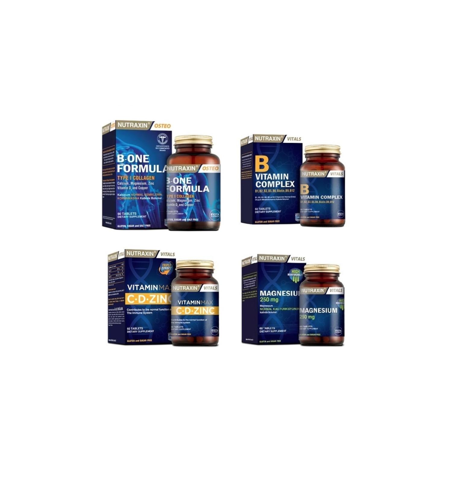 Nutraxin B-one Formula 90 Tablet +vitamin Max(c d zinc)+ B Vitamin Complex +magnesium