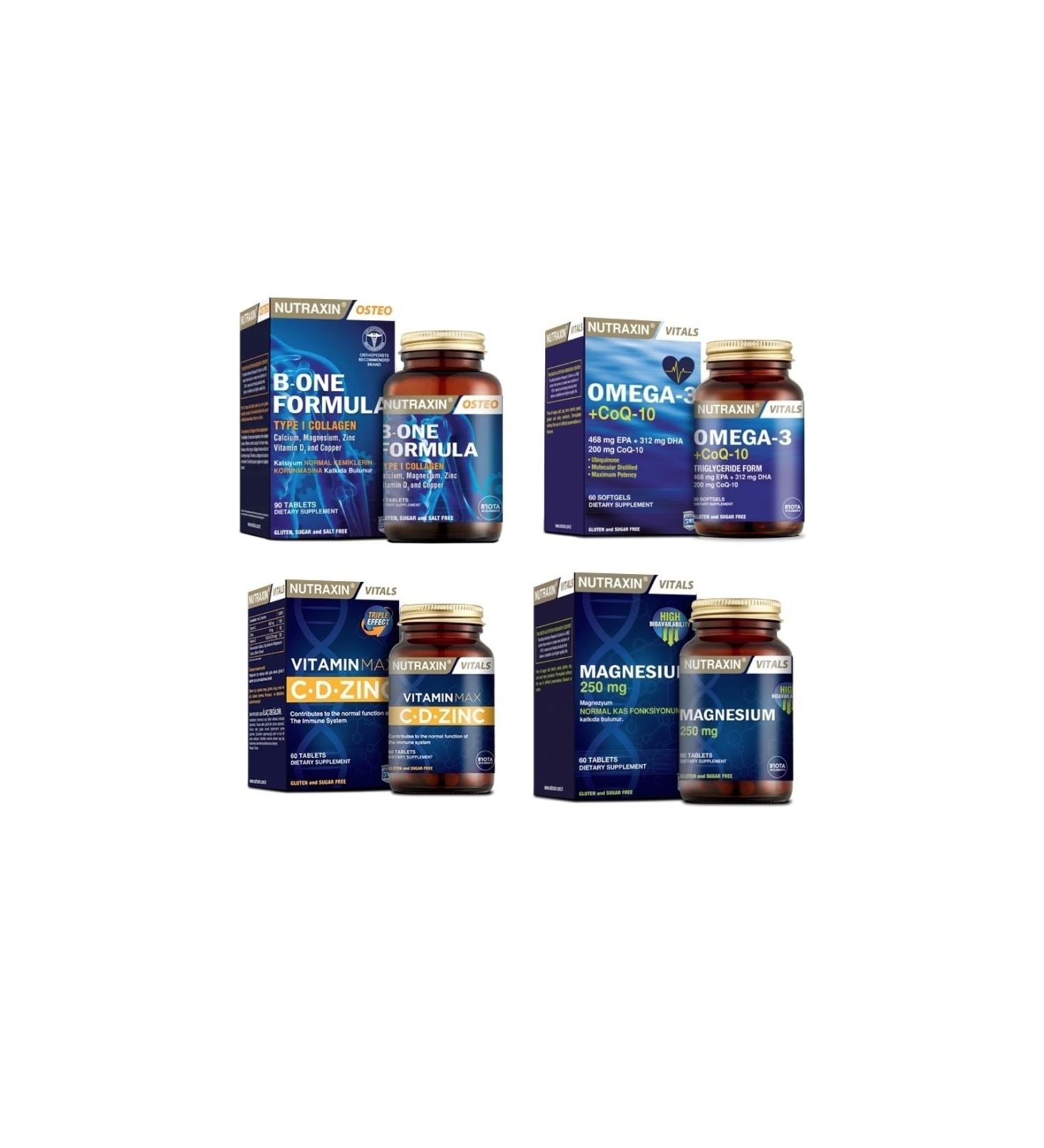 Nutraxin B-one Formula 90 Tablets + omega 3 + coq-10 (coenzyme) 60 Capsules + vitamin Max + magnesium