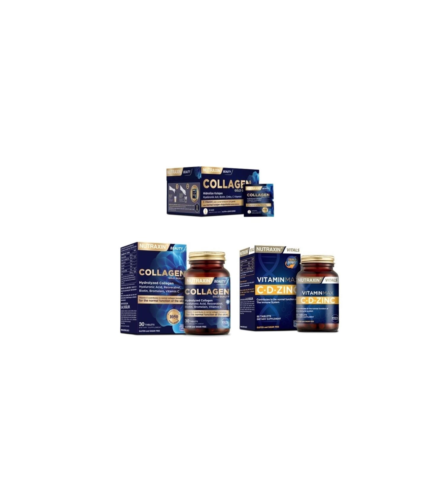 Nutraxin Collagen 30 Sachet 10000 Mg + Hydrolyzed Collagen 30 Tablets + Vitamin Max (c d zinc)60 Tablets