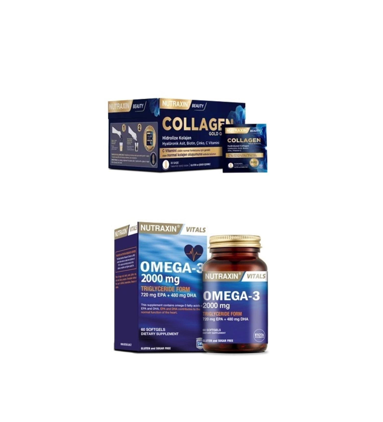 Nutraxin Collagen 30 Sachet 10000 Mg+omega-3 2000 Mg 60 Softgels