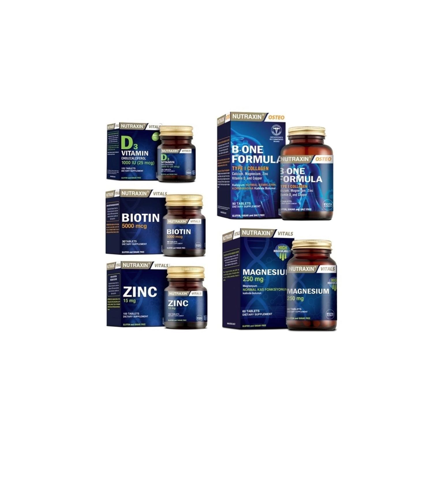 Nutraxin B-one Formula 90 Tablets + Biotin + Vitamin D3 + Zinc and Magnesium Supplement