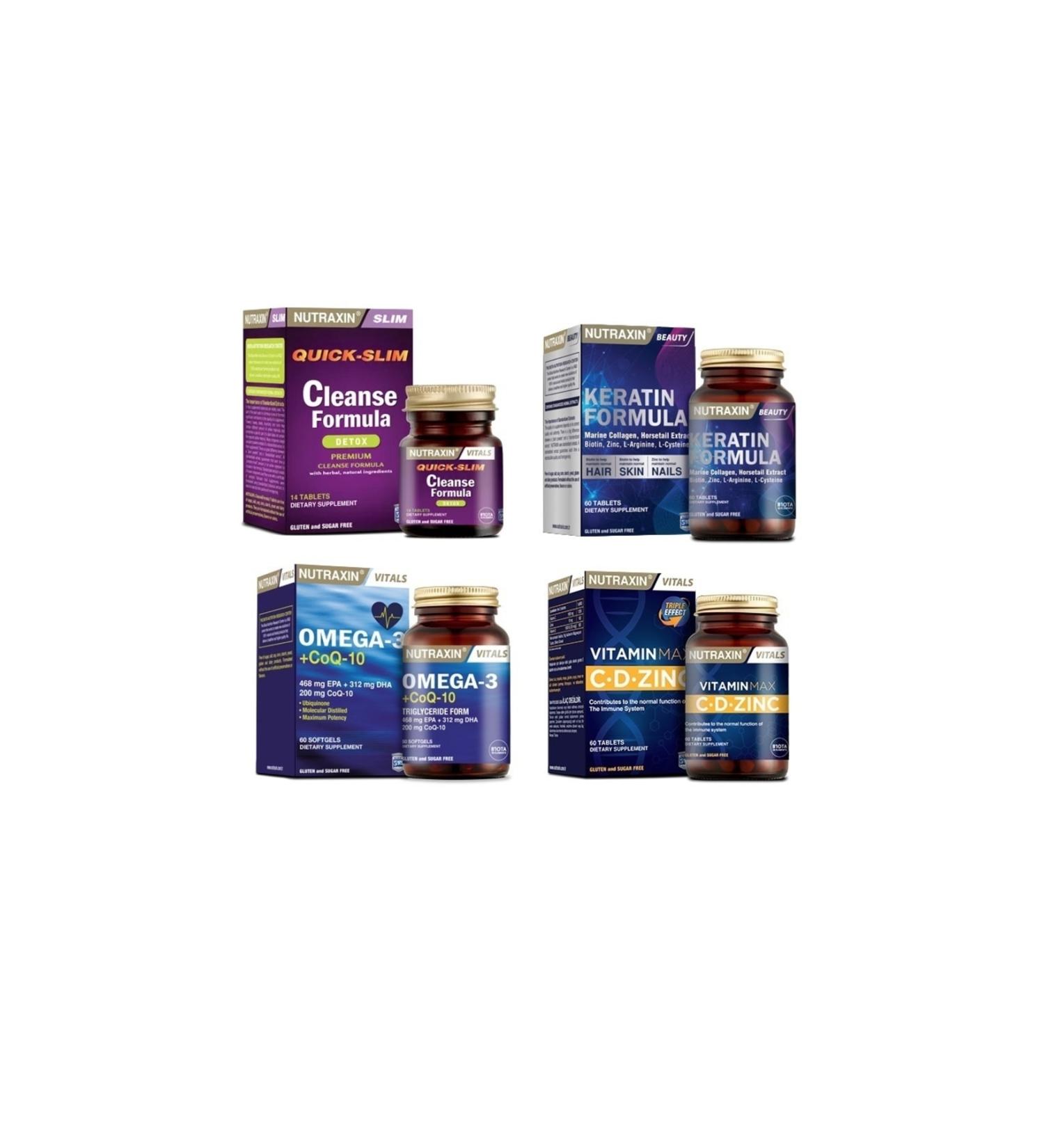 Nutraxin Cleanse Formula 7 Detox 14 Tablet +omega 3 +coq-10(coenzyme) 60 Capsule+keratin Formula+vitamin Max