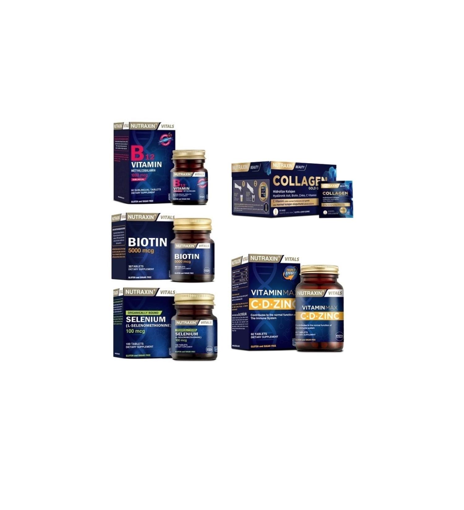 Nutraxin Collagen 30 Sachet 10000 Mg+selenium+biotin+vitamin Max(c d zinc)+B12 Vitamin Sublingual