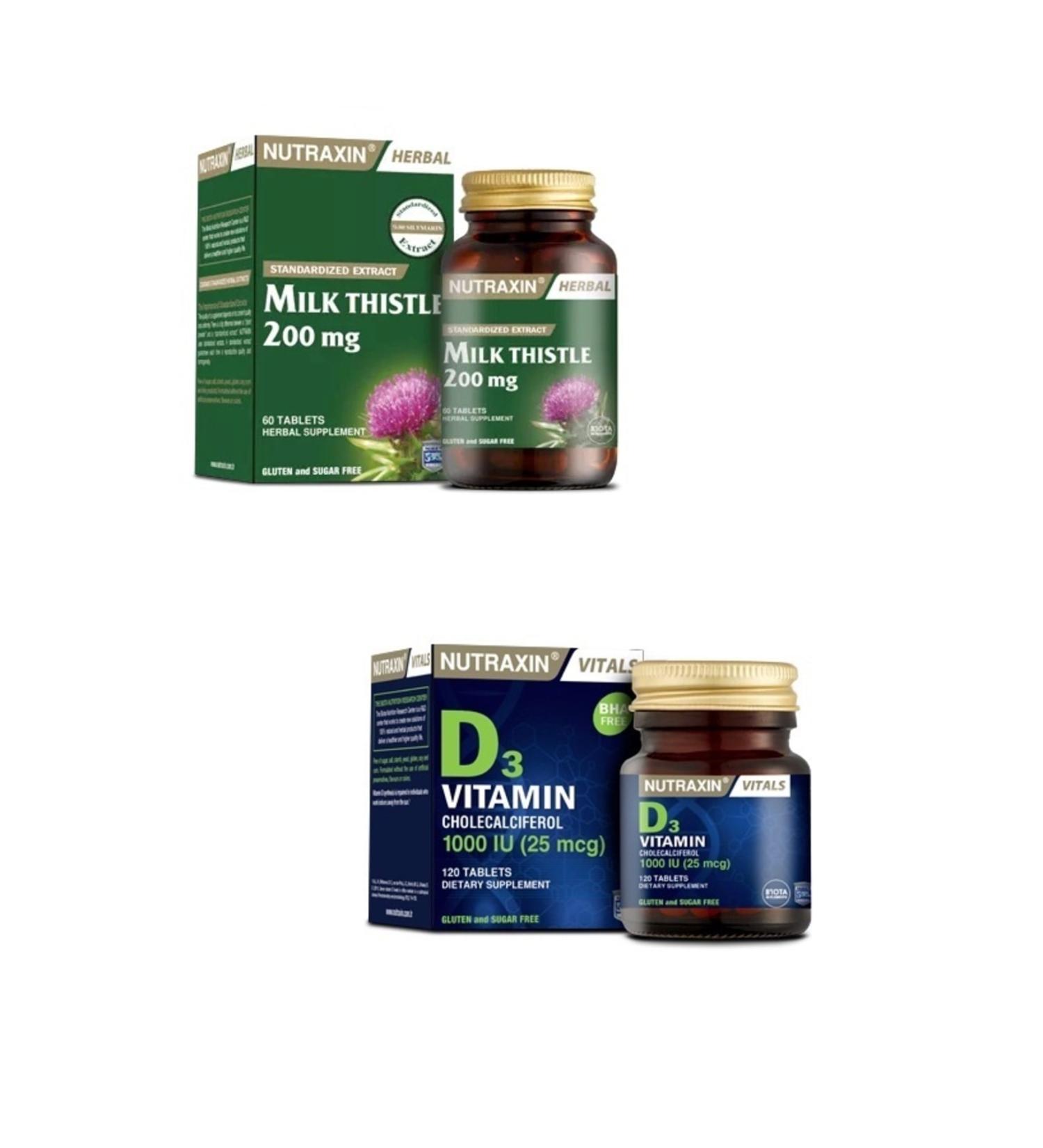 Nutraxin Milk Thistle 60 Tablets + Vitamin D3 1000 Iu 120 Tablets