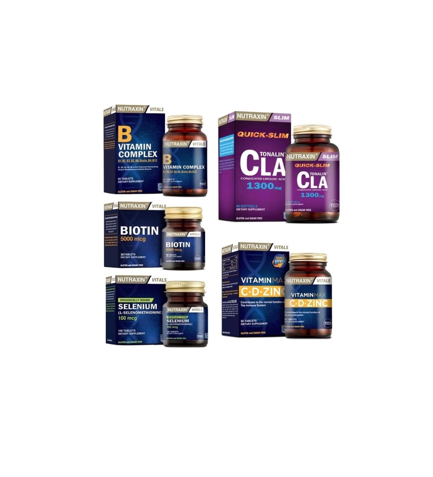Nutraxin Tonalin Cla 1300 Mg 60 Capsules+selenium+biotin+vitamin Max(c d zinc)+b Vitamin Complex