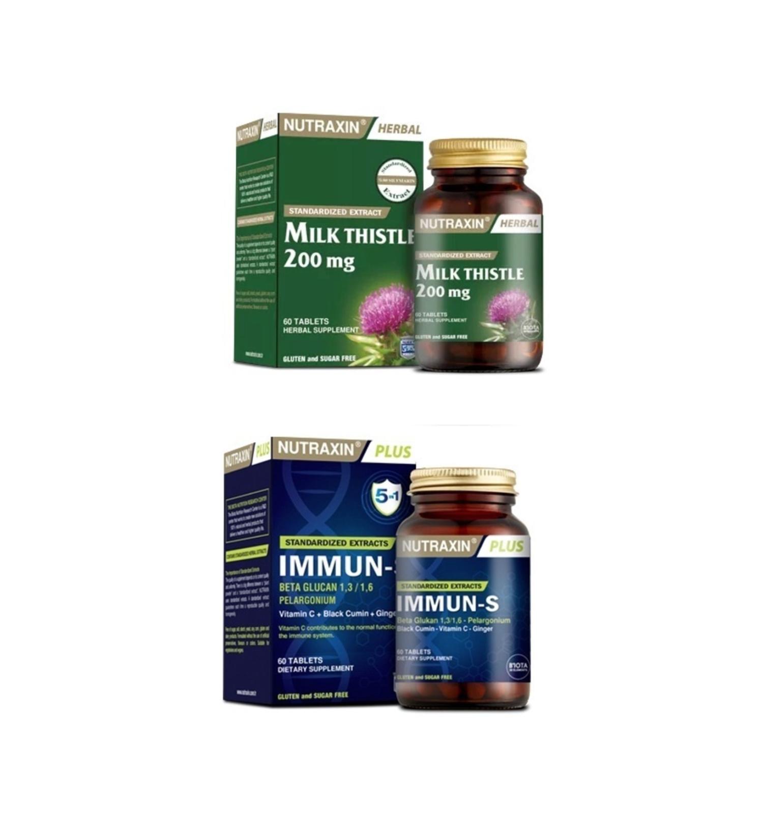 Nutraxin Milk Thistle 60 Tablets + 1.3 - 1.6 Beta-glucan Containing Immun-s 60 Tablets
