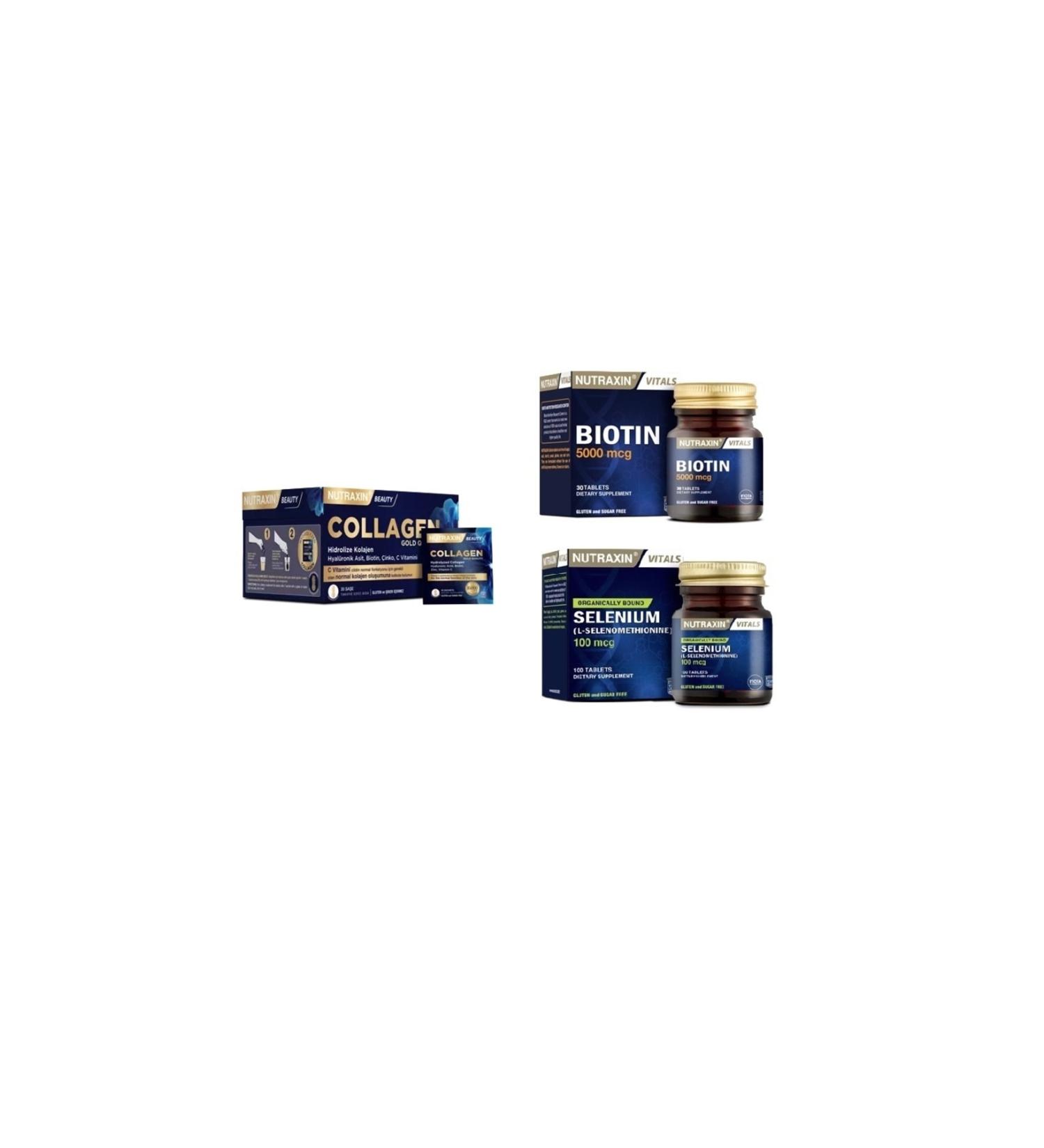 Nutraxin Collagen 30 Sachet 10000 Mg + Biotin 30 Tablets + Selenium 100 Tablets