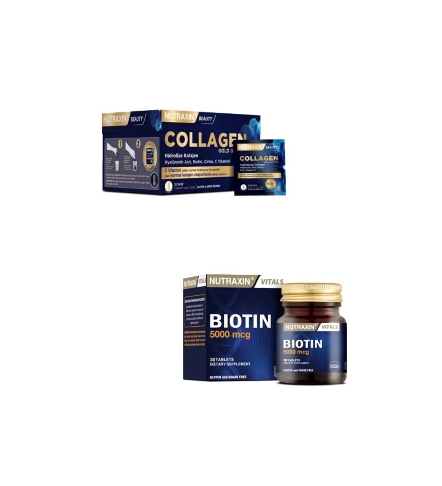 Nutraxin Collagen 30 Sachet 10000 Mg + Biotin 5000 Mcg 30 Tablets