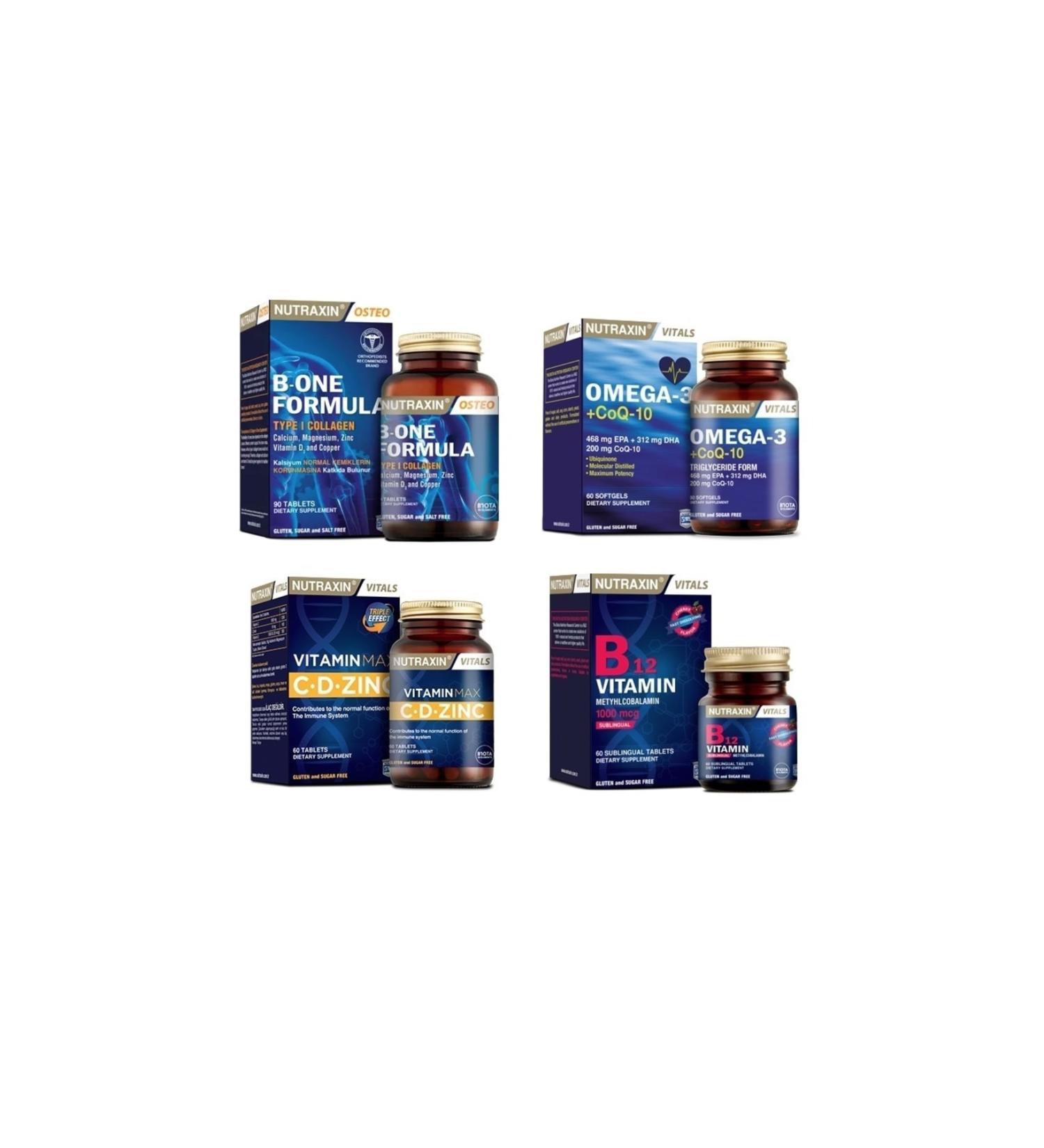 Nutraxin B-one Formula 90 Tablet+omega 3 +coq-10(coenzyme)60 Capsule+vitamin Max(c d zinc)+B12 Vitamin