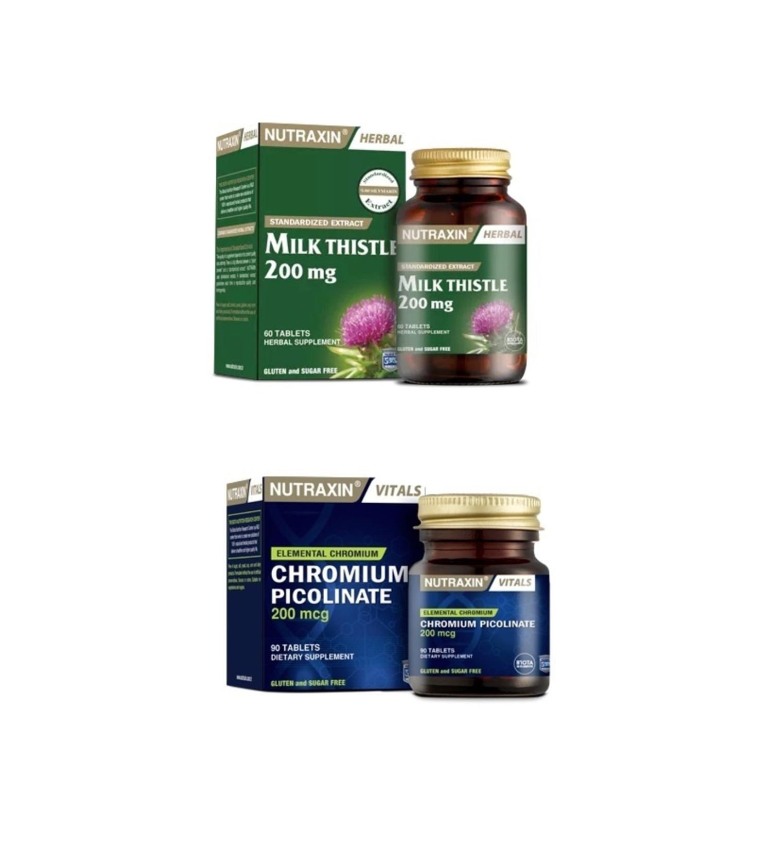 Nutraxin Milk Thistle 60 Tablets + Food Supplement Containing Chromium Mineral 90 Tablets
