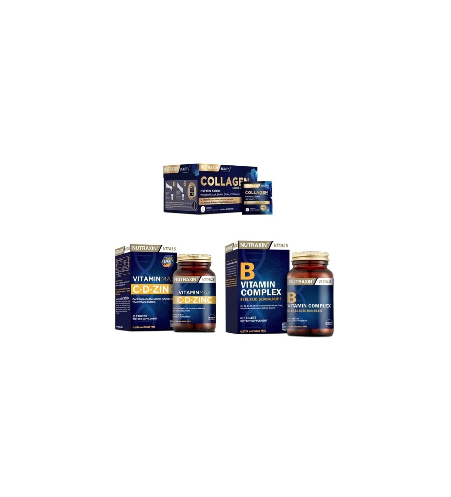 Nutraxin Collagen 30 Sachet 10000 Mg + Vitamin Max (c d zinc)60 Tablets + Vitamin B 60 Tablets