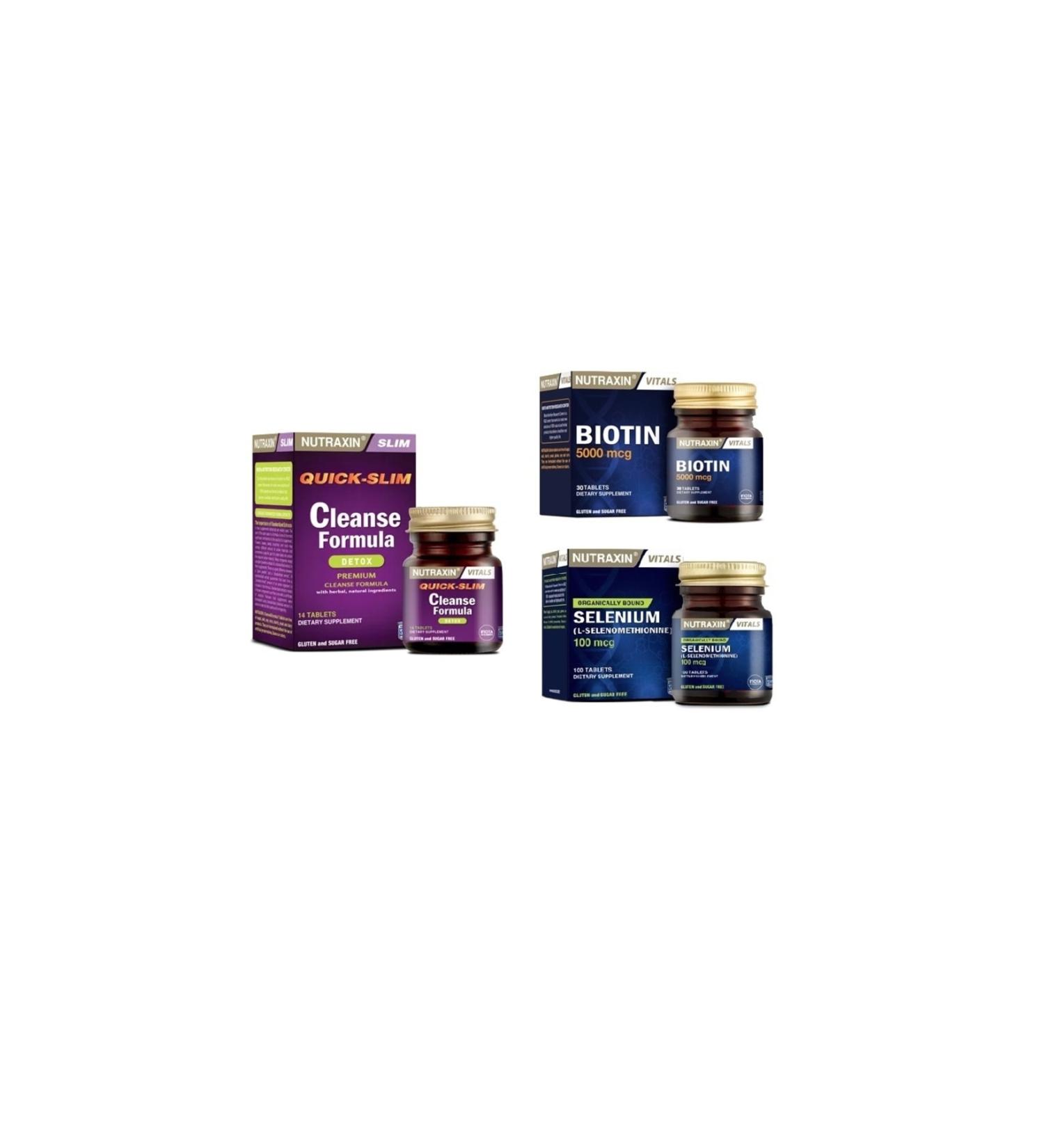 Nutraxin Cleanse Formula 7 Detox 14 Tablets + Biotin 30 Tablets + Selenium 100 Tablets