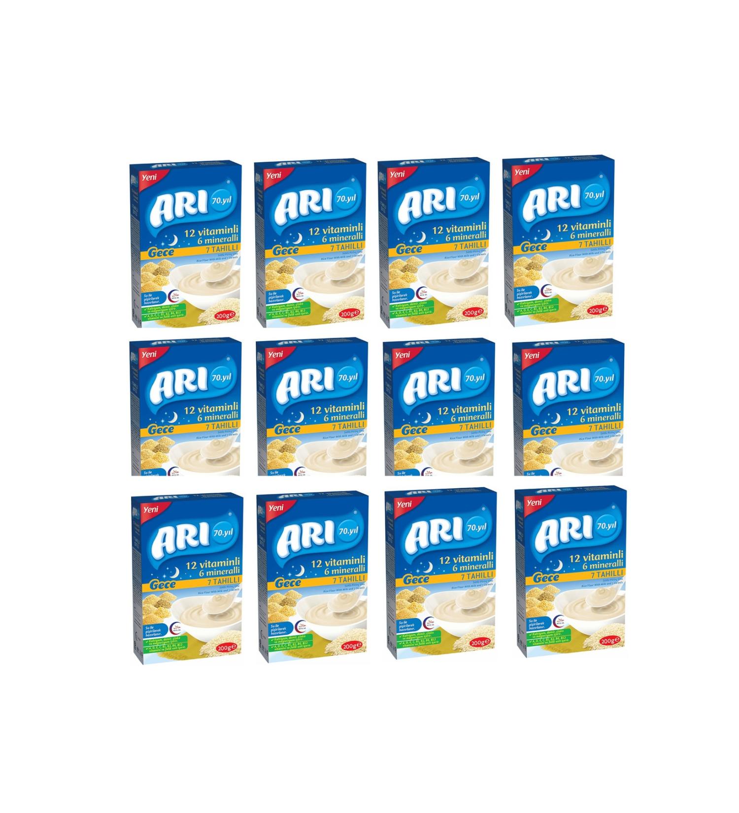 ARI 12 Vitamin 6 Mineral Milk 7 Grain Rice Flour Night 200 gr 12 Pack