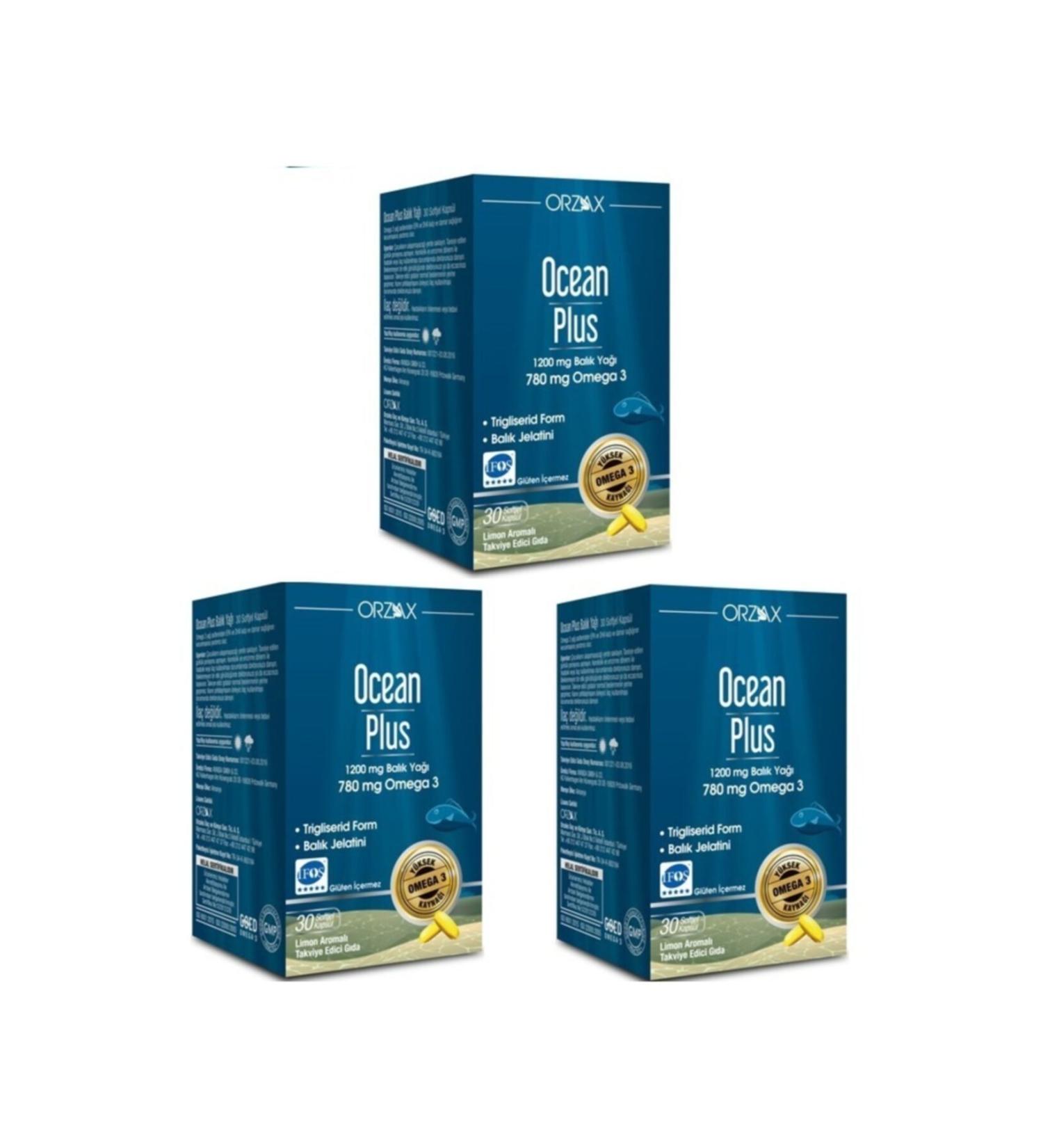 Ocean Ocean Plus 1200 Mg Fish Oil Lemon Flavored 30 Capsules*3 Pieces