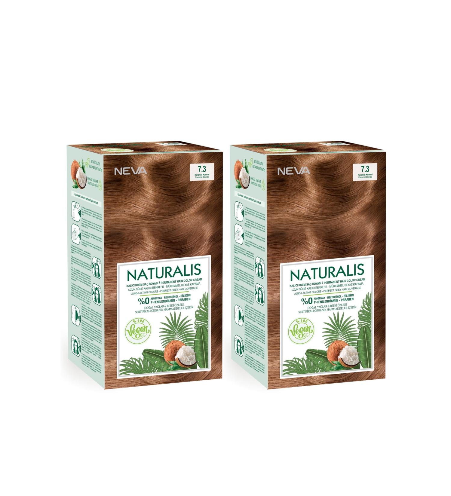 NEVA COSMETICS Naturalis Hair Dye 7.3 Caramel Blonde 0 Vegan Set of 2