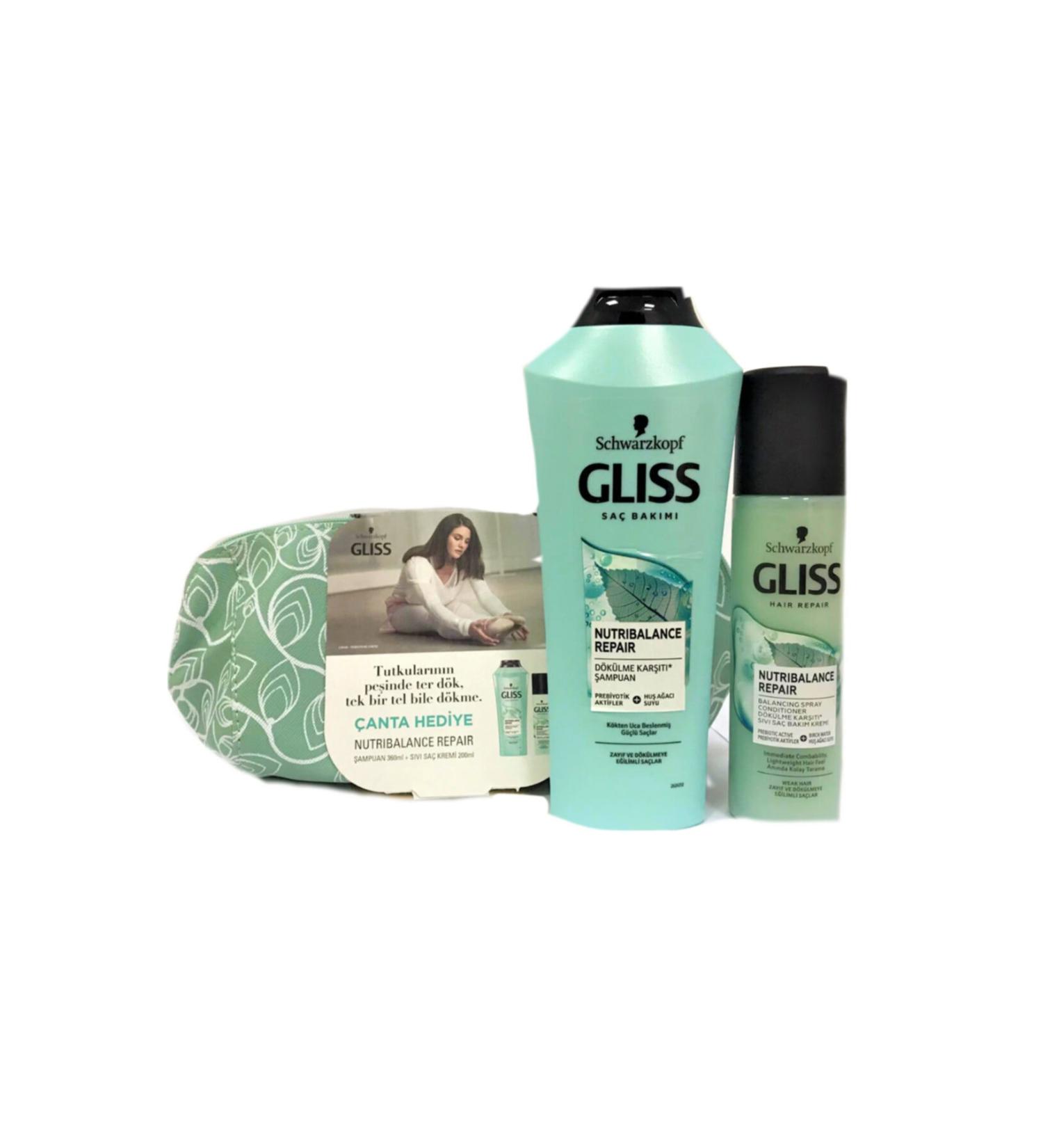 Gliss Nutribalance Repair Shampoo 360 Ml + Liquid Conditioner 200 Ml (with Gift Bag)