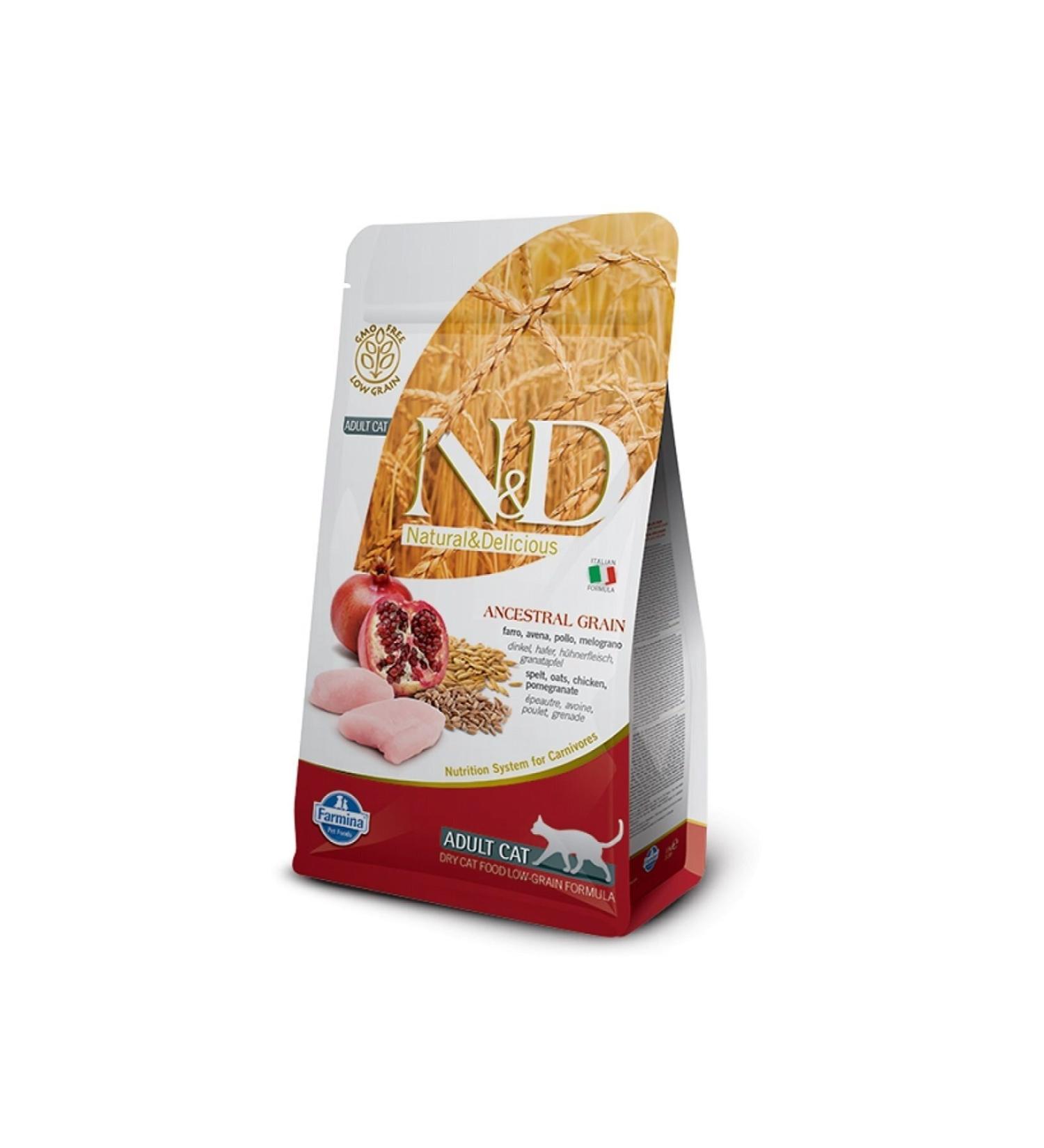 N & D Low Grain Chicken Pomegranate Adult Cat Food 5 kg Set of 3