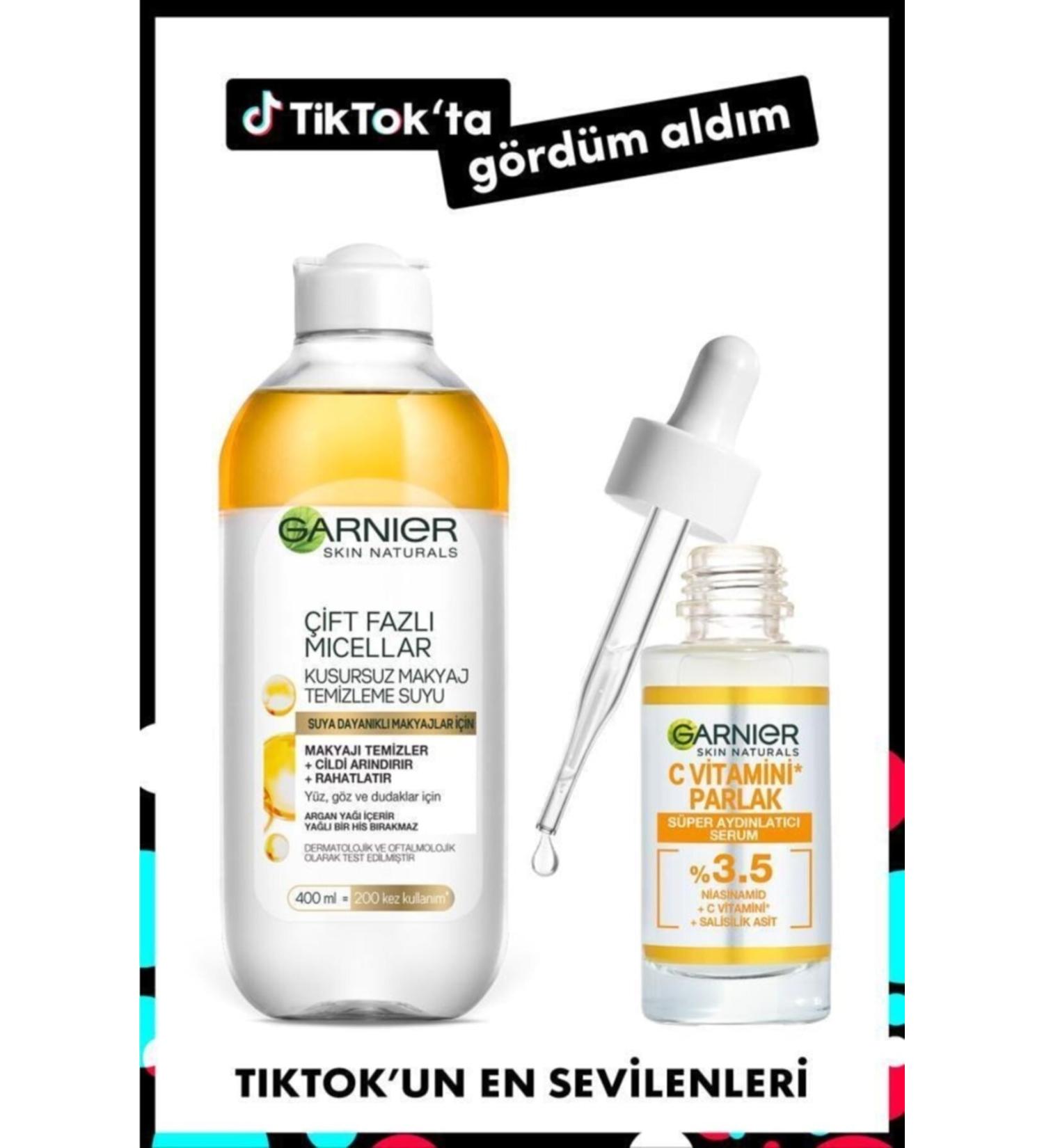 Garnier Vitamin C Bright Super Brightening Serum 30ml with Dual Phase Micellar Flawless Makeup Remover Water