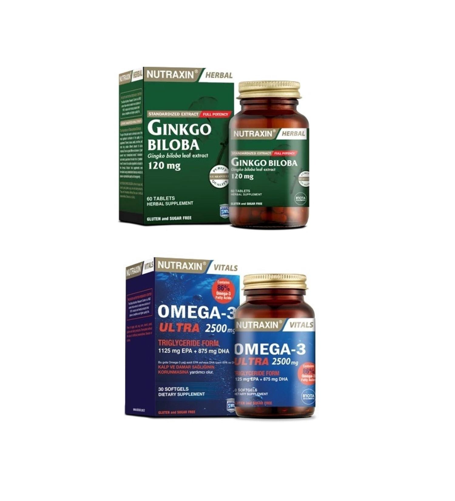 Nutraxin Ginkgo Biloba 60 Tablets + Omega 3 Ultra 2500 Mg 30 Capsules