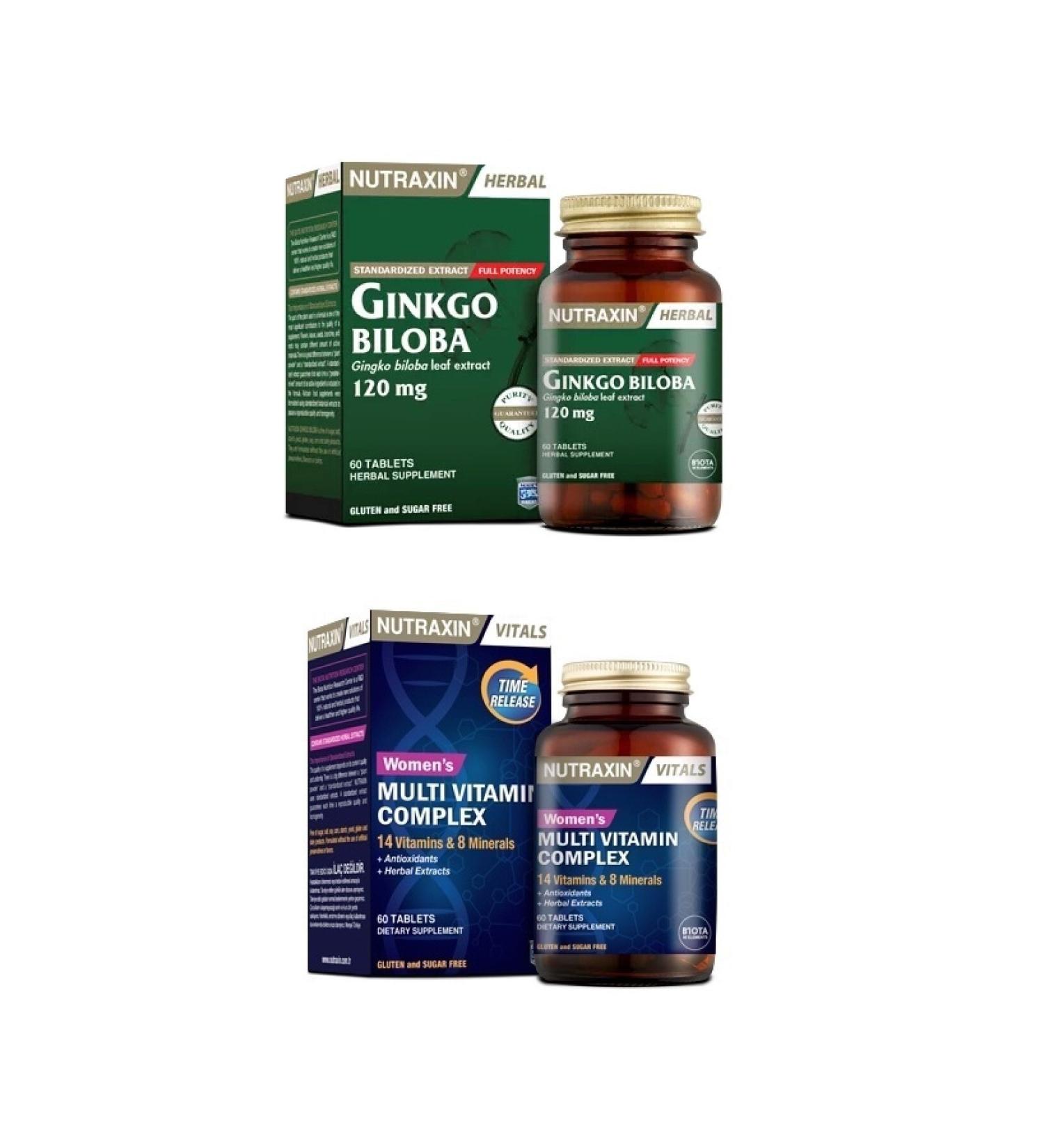 Nutraxin Ginkgo Biloba 60 Tablets + Multivitamin and Mineral Complex Women 60 Tablets