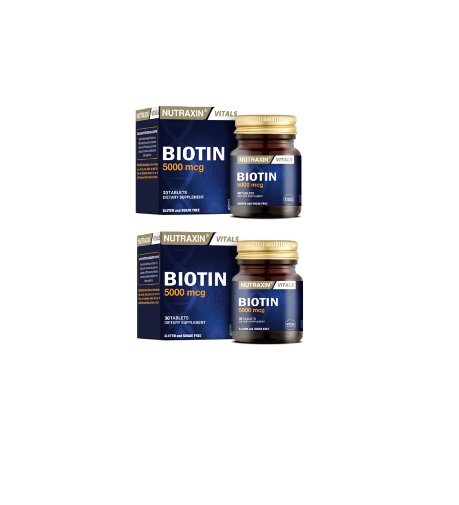 Nutraxin Vitals Biotin 5000 Mcg 30 Tablets X2 Pieces