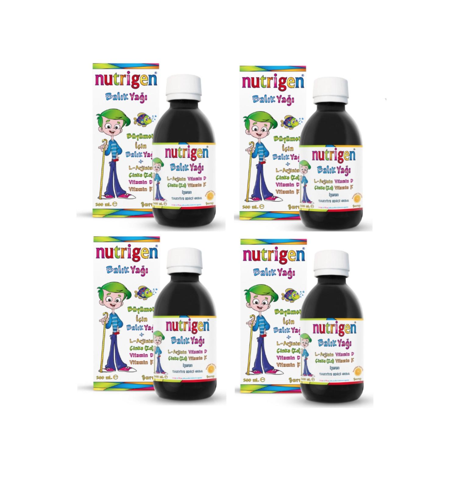 Nutrigen Fish Oil Syrup Containing L-arginine Zinc Vitamin D and Vitamin K 200 ml X 4 Pieces