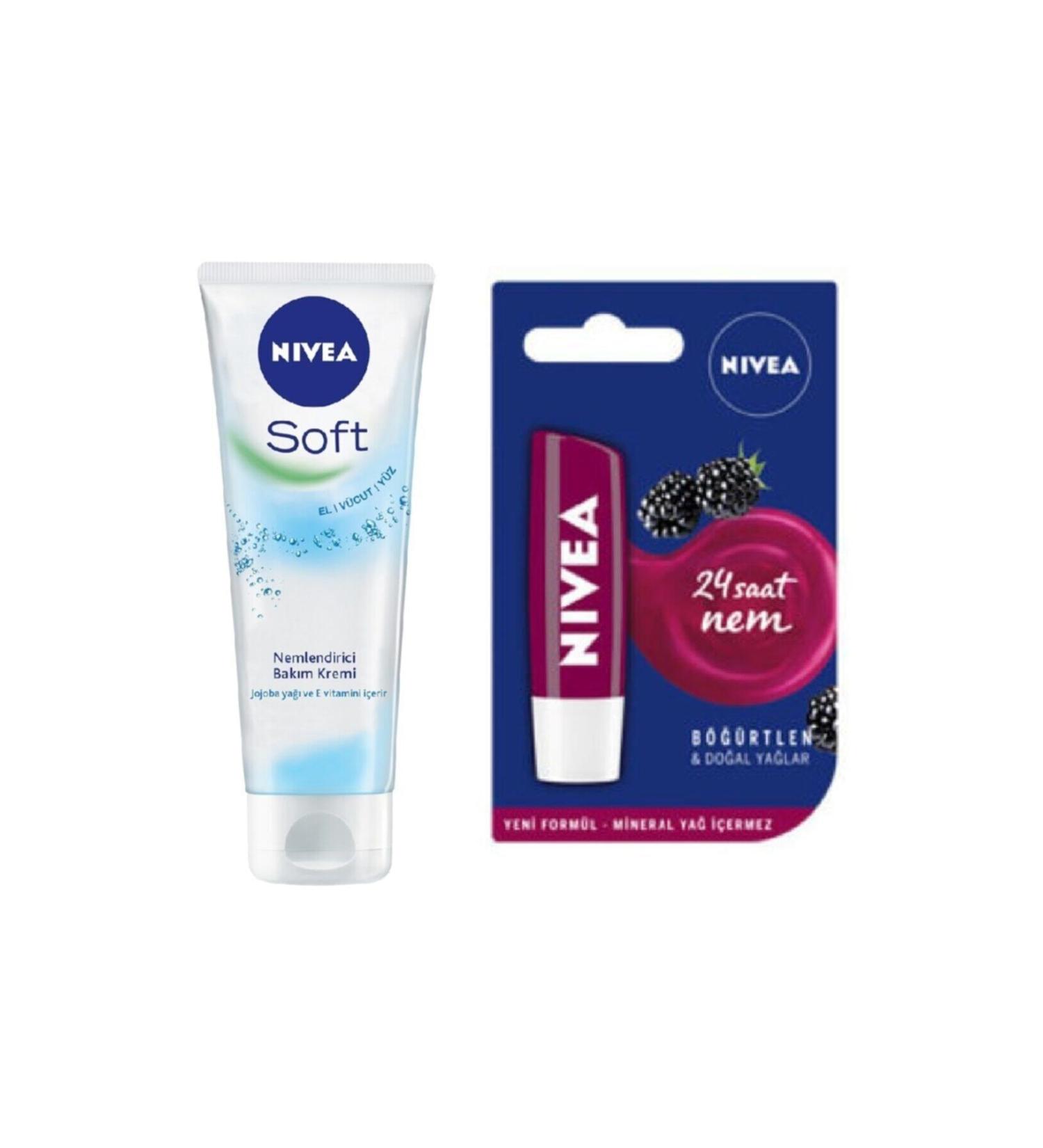 NIVEA Soft Hand and Body Cream 75 ml + Lip Blackberry 4.8 gr - Buy Online on GoSupps.com