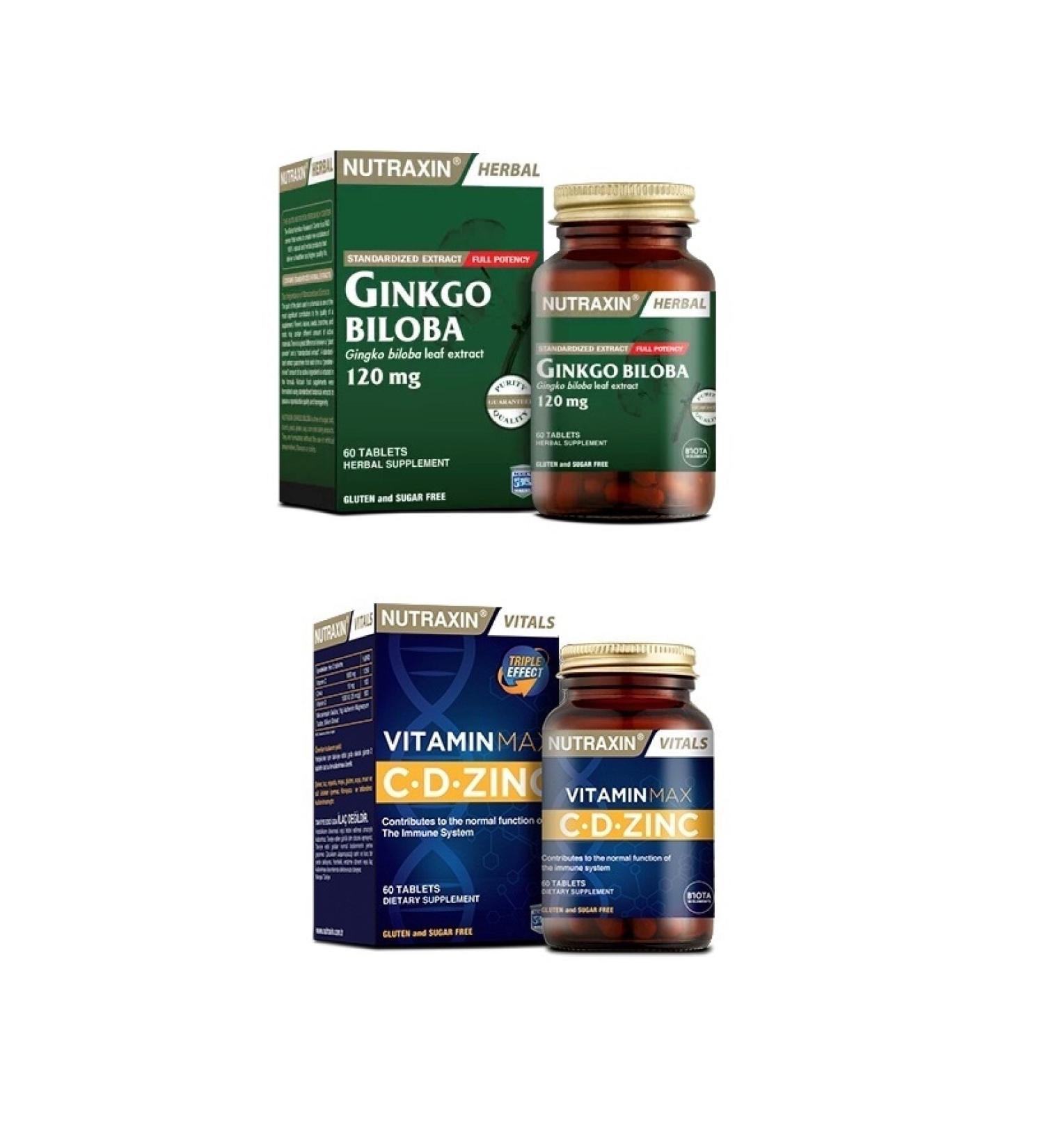 Nutraxin Ginkgo Biloba 60 Tablets + Vitamin Max (c d Zinc) 60 Tablets