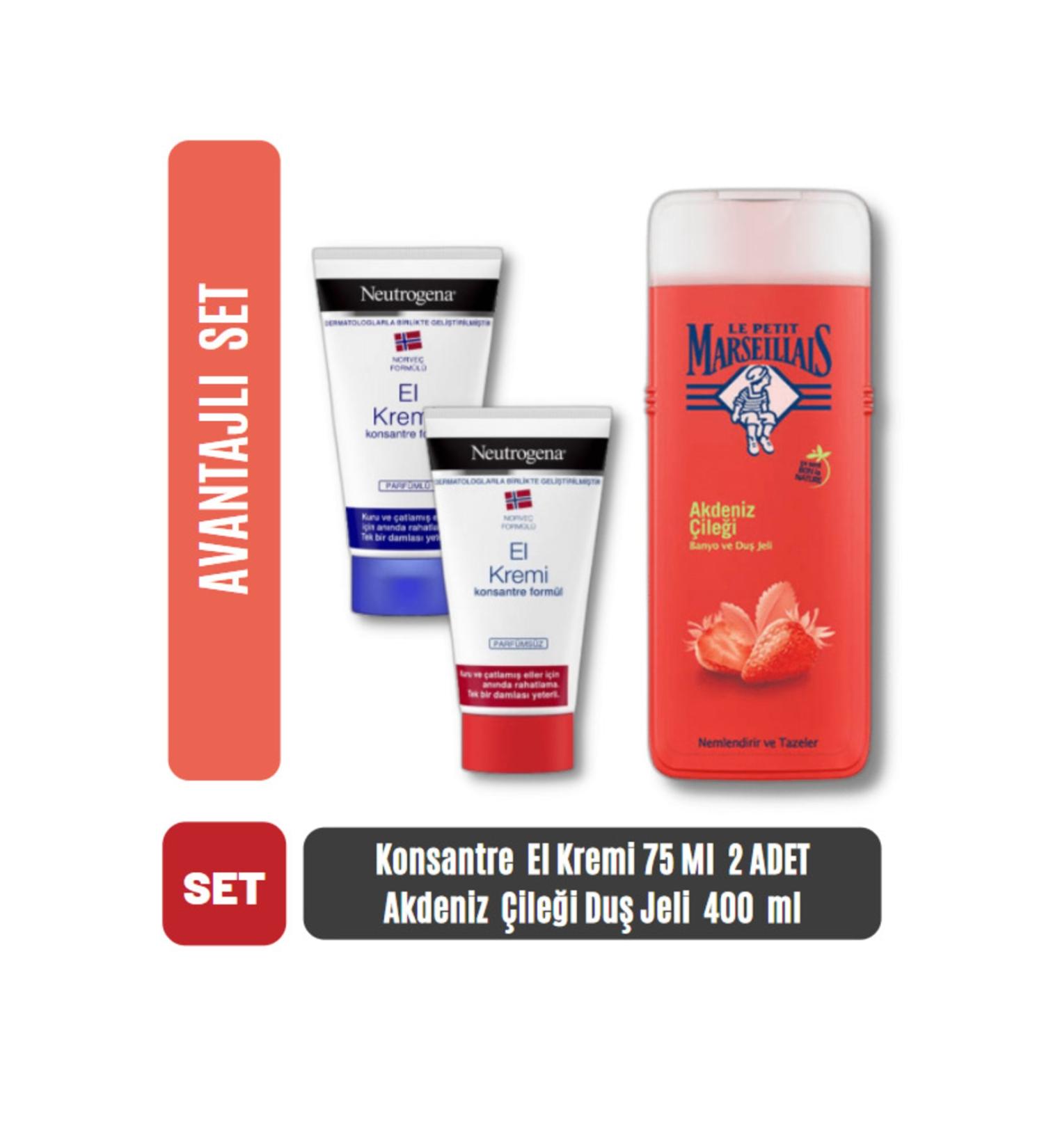 Neutrogena Concentrated Hand Cream 75 Ml 2 Pieces + Mediterranean Strawberry Shower Gel 400 Ml