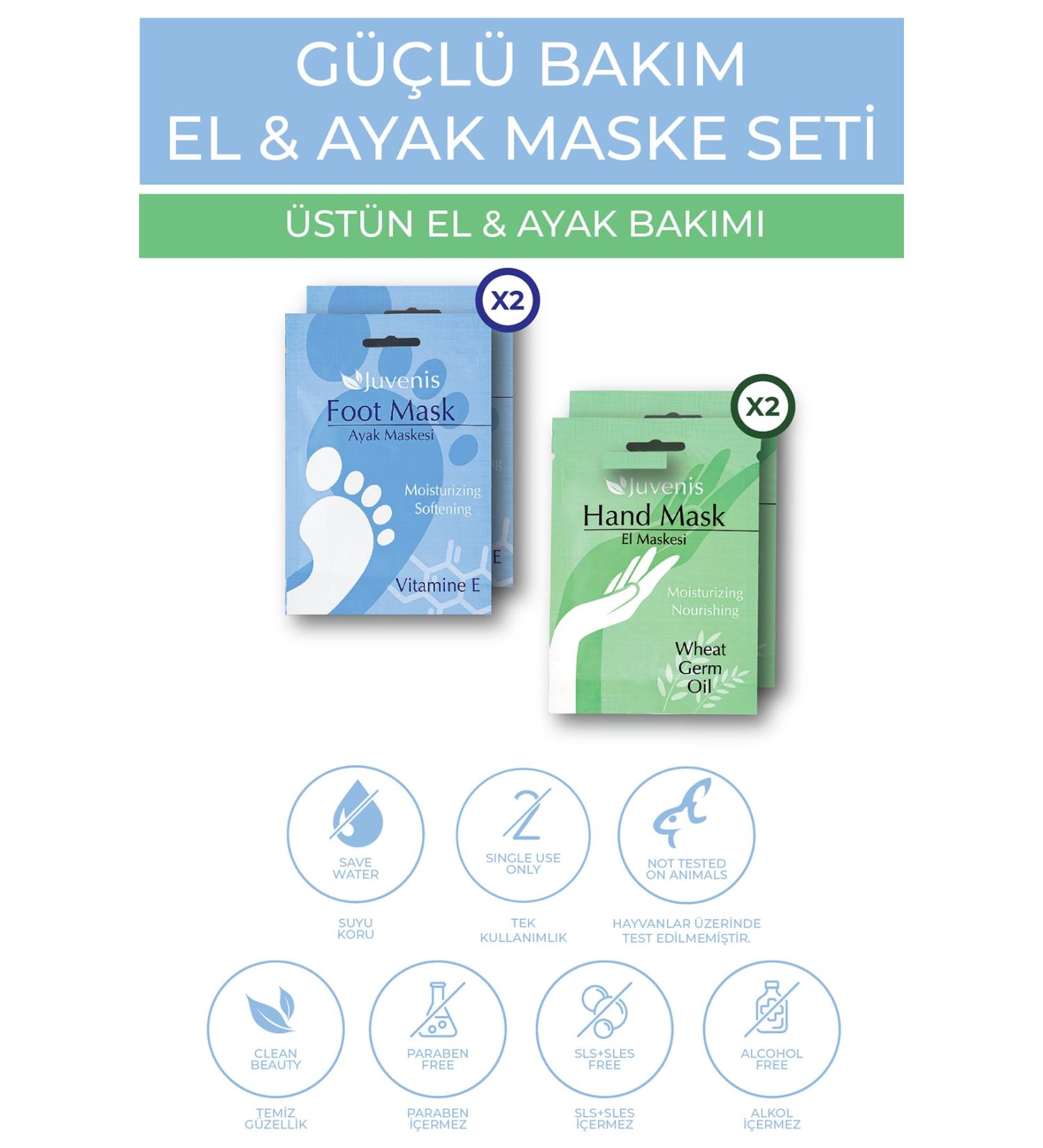 Juvenis Wheat Oil Vitamin E Moisturizing Anti-Crack 4-Piece Powerful Hand and Foot Mask Care Set - Buy Online on GoSupps.com