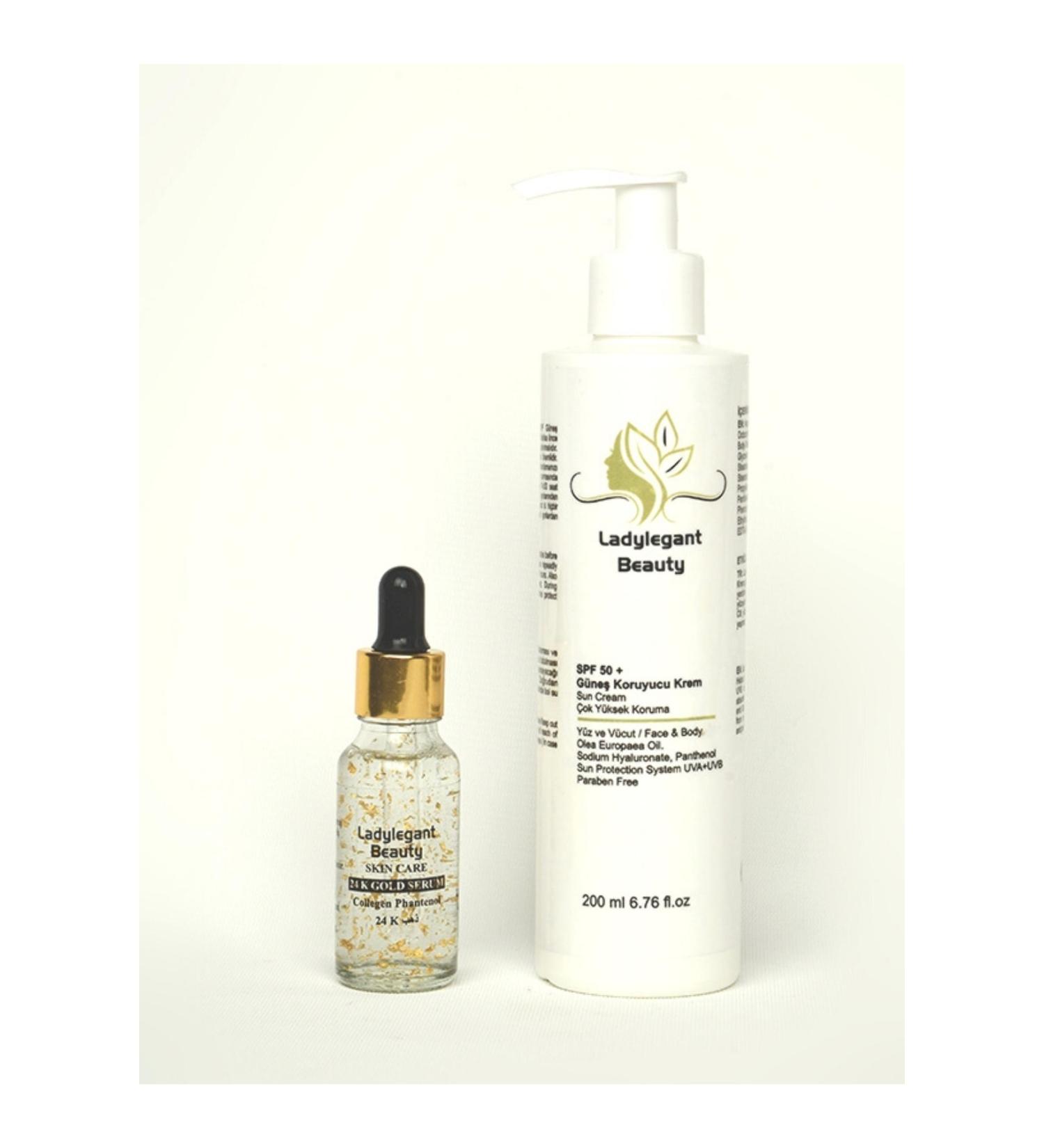 Lady Legant Beauty 24k Gold Face Care Serum 30 ml & Spf 50+ Sun Cream 200ml