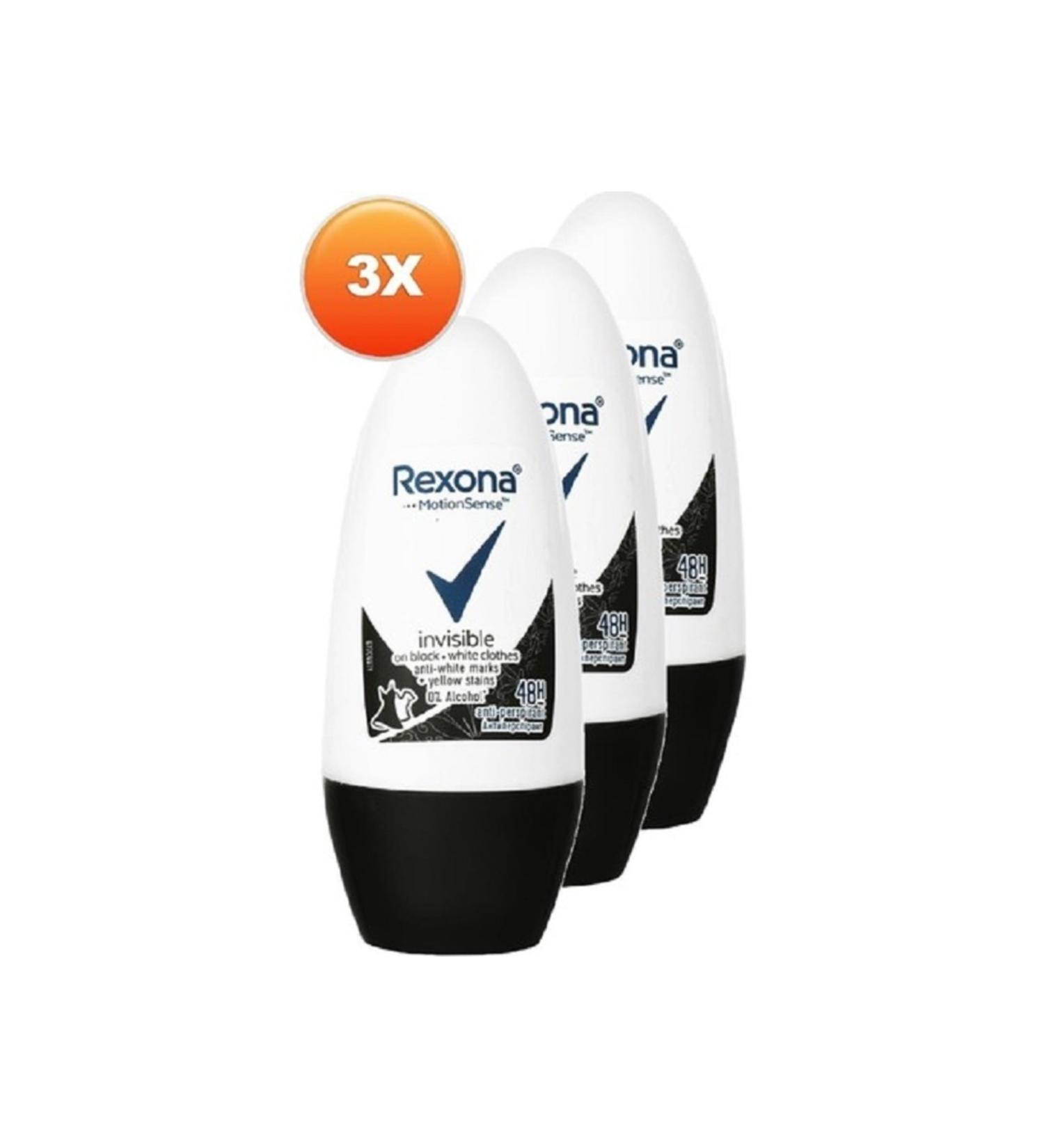 Rexona Women's Roll On Invisible Black & White Clothes 50 Ml - 3-Pack Advantage