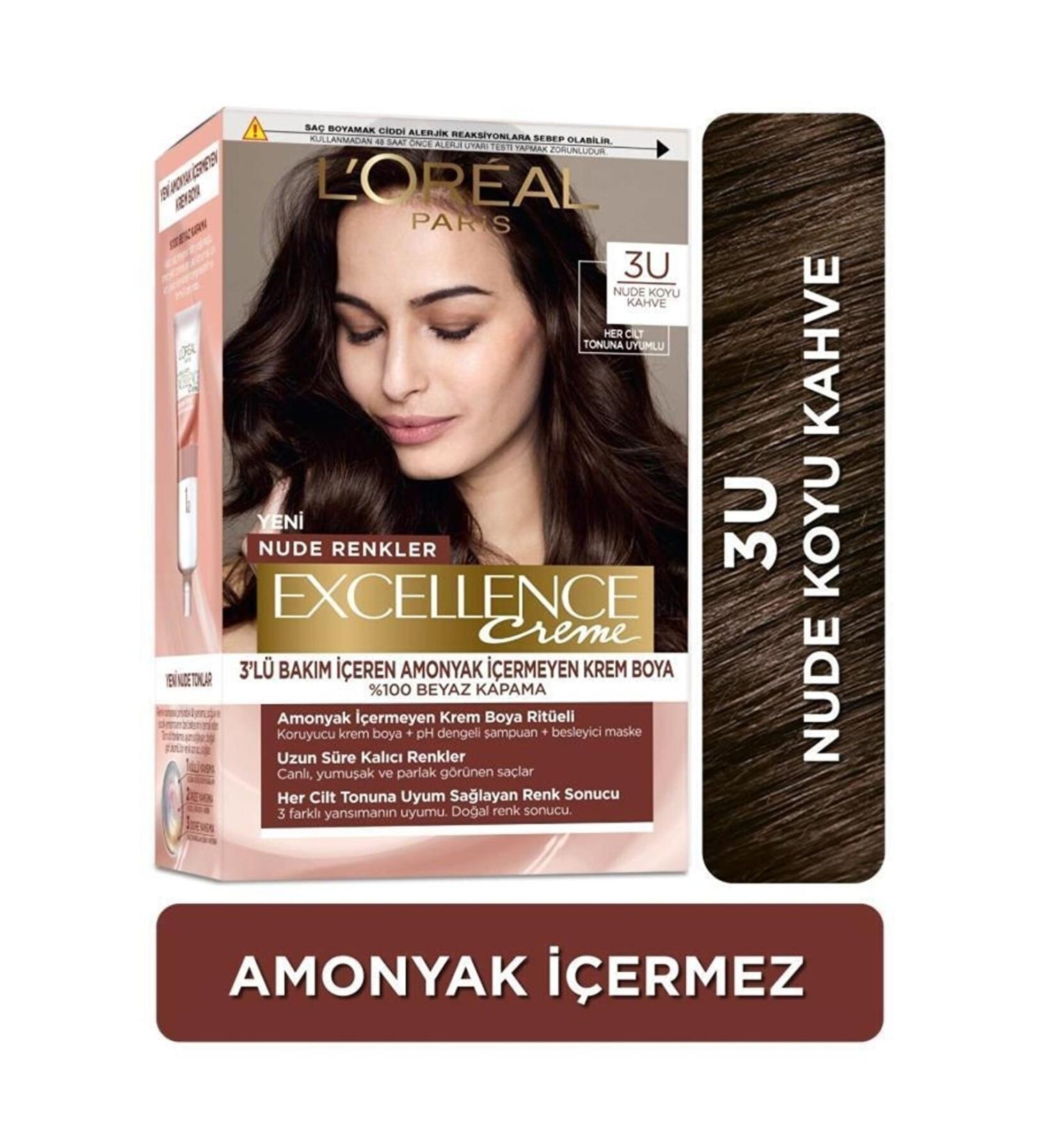 L'Oreal Paris Excellence Creme Nude Colors Hair Dye 3u Nude Dark Brown - Buy Online on GoSupps.com