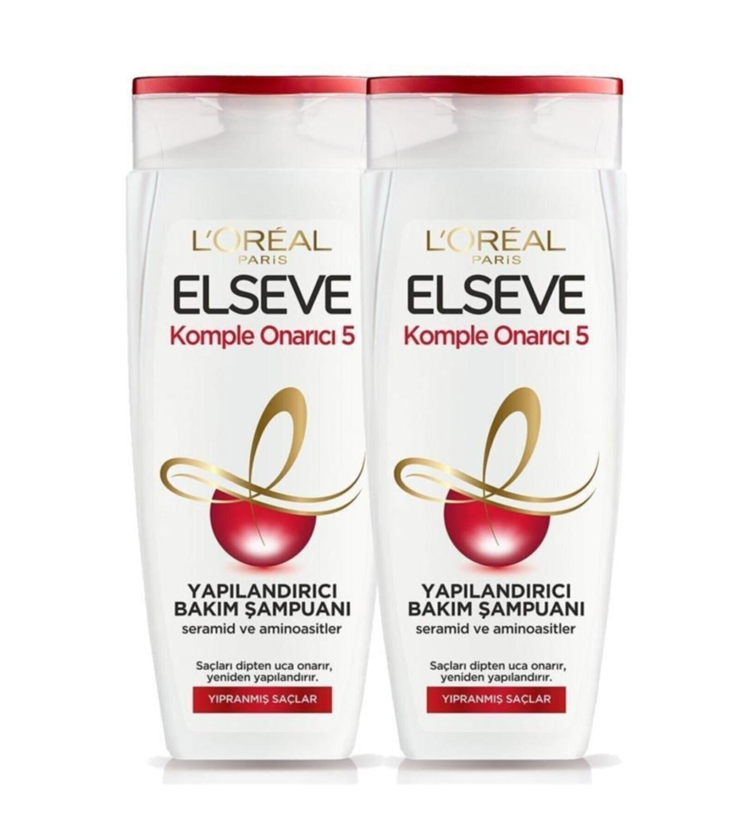 Elseve L'or al Paris Complete Repair 5 Restructuring Care Shampoo 2 in 1 450 Ml 2 Pieces - Buy Online on GoSupps.com