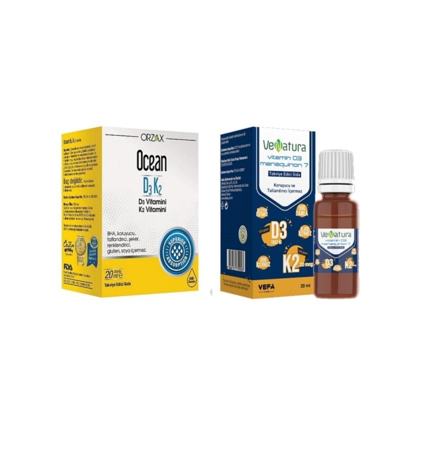 Ocean Vitamin D3 K2 Drop 20 Ml + Venatura Vitamin D3 K2 (menaquinone 7) Drop 20 Ml