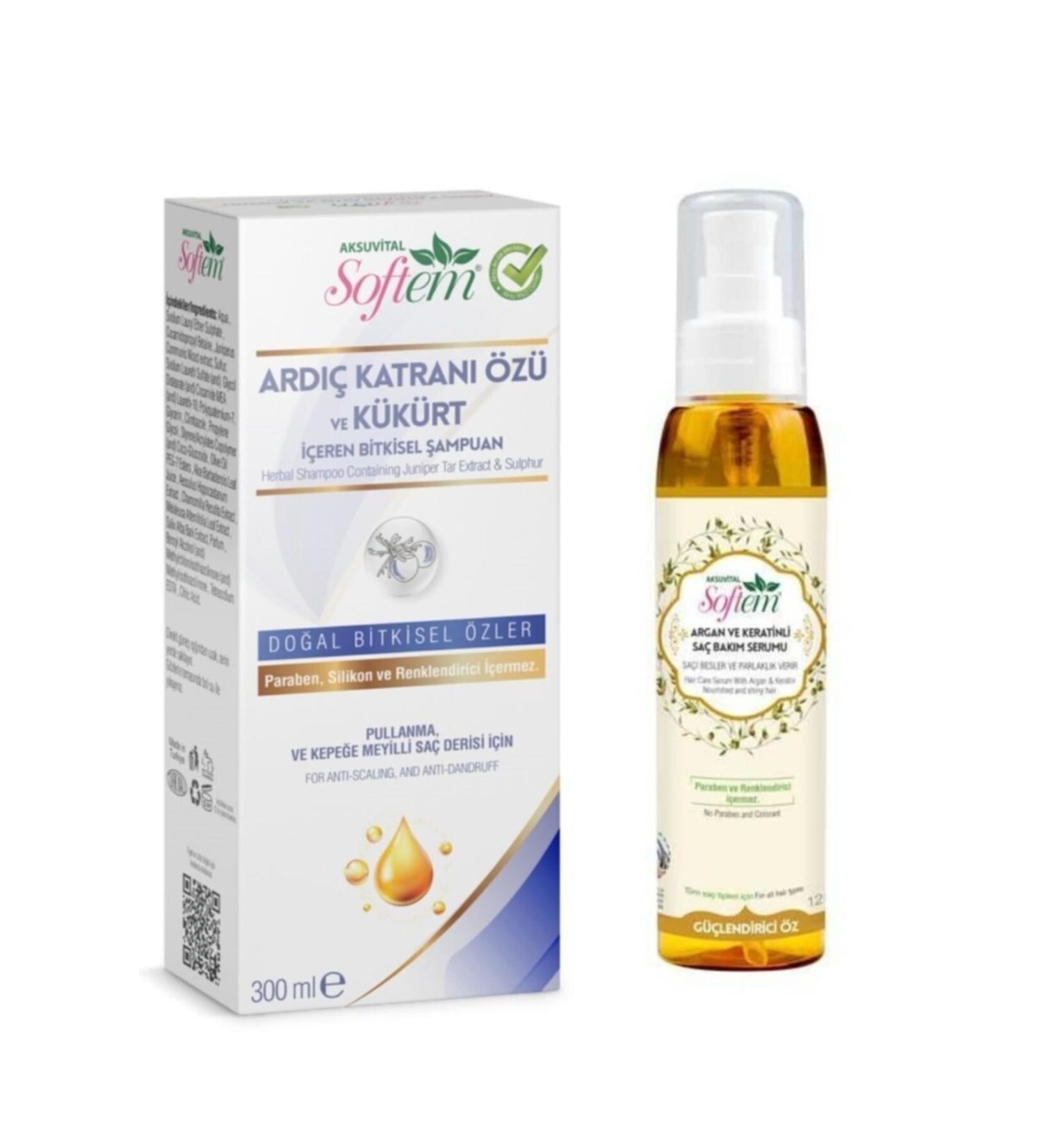 Shiffa Home Juniper Tar and Sulfur Shampoo 300 ml. + Argan and Keratin Hair Care Serum 125 ml.