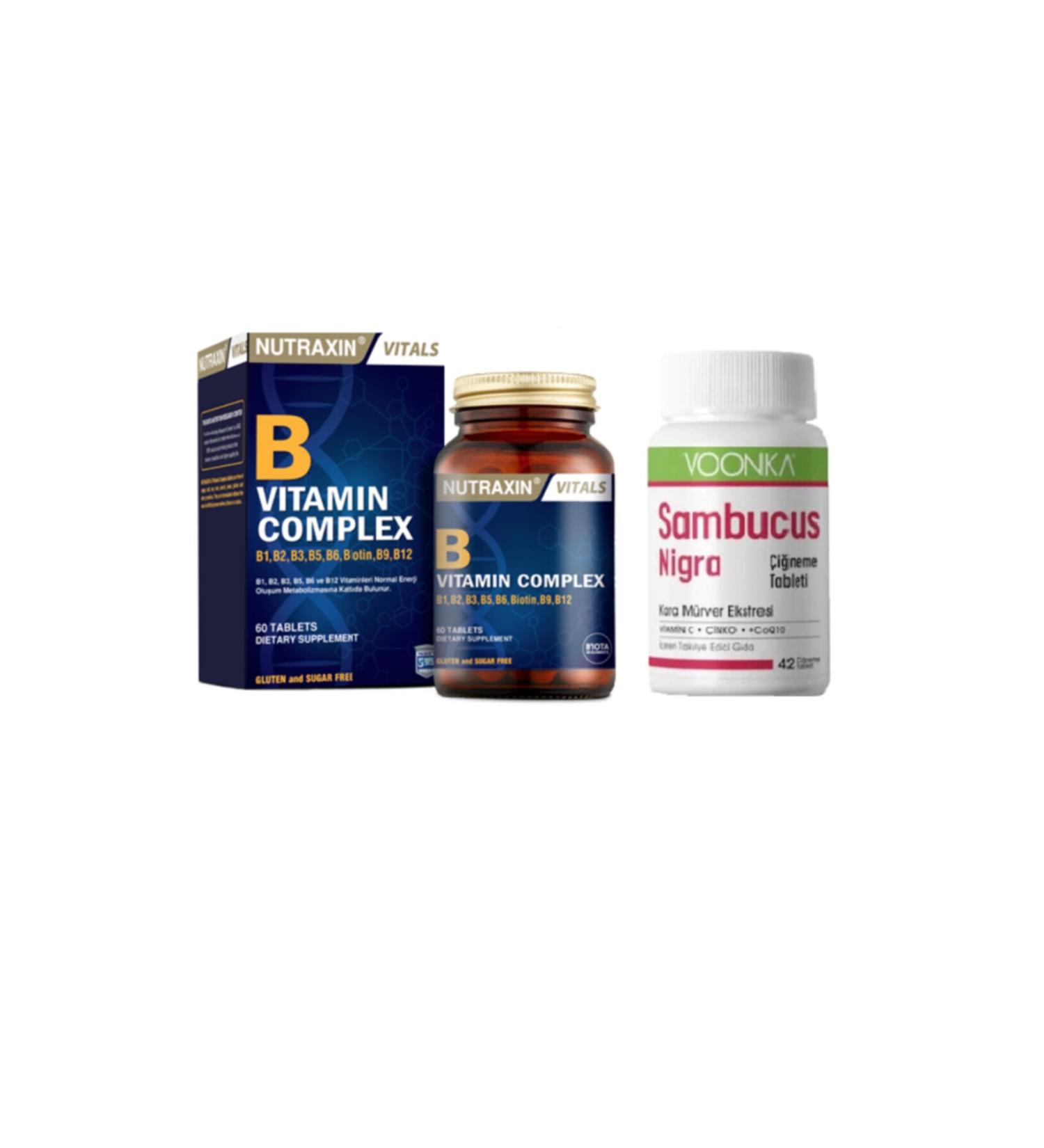 Nutraxin B Vitamin Complex 60 Tablets + Voonka Sambucus Nigra 42 Chewable Tablets